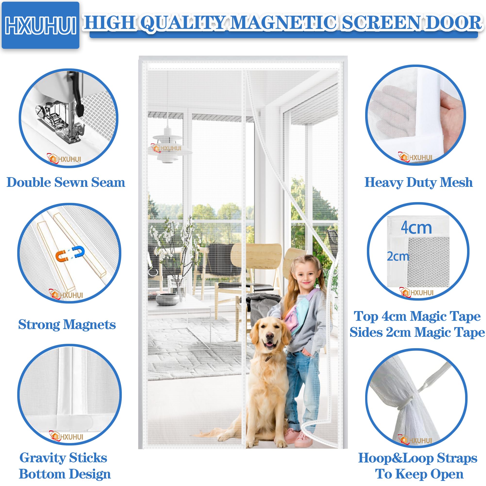 Moustiquaire Magnétique Rideau Blanc 200x220cm Moustiquaire sur Mesure de Porte Rideau Anti Mouche Fermeture Automatique Sans Perçage pour Porte Garage Balcon Terrasse