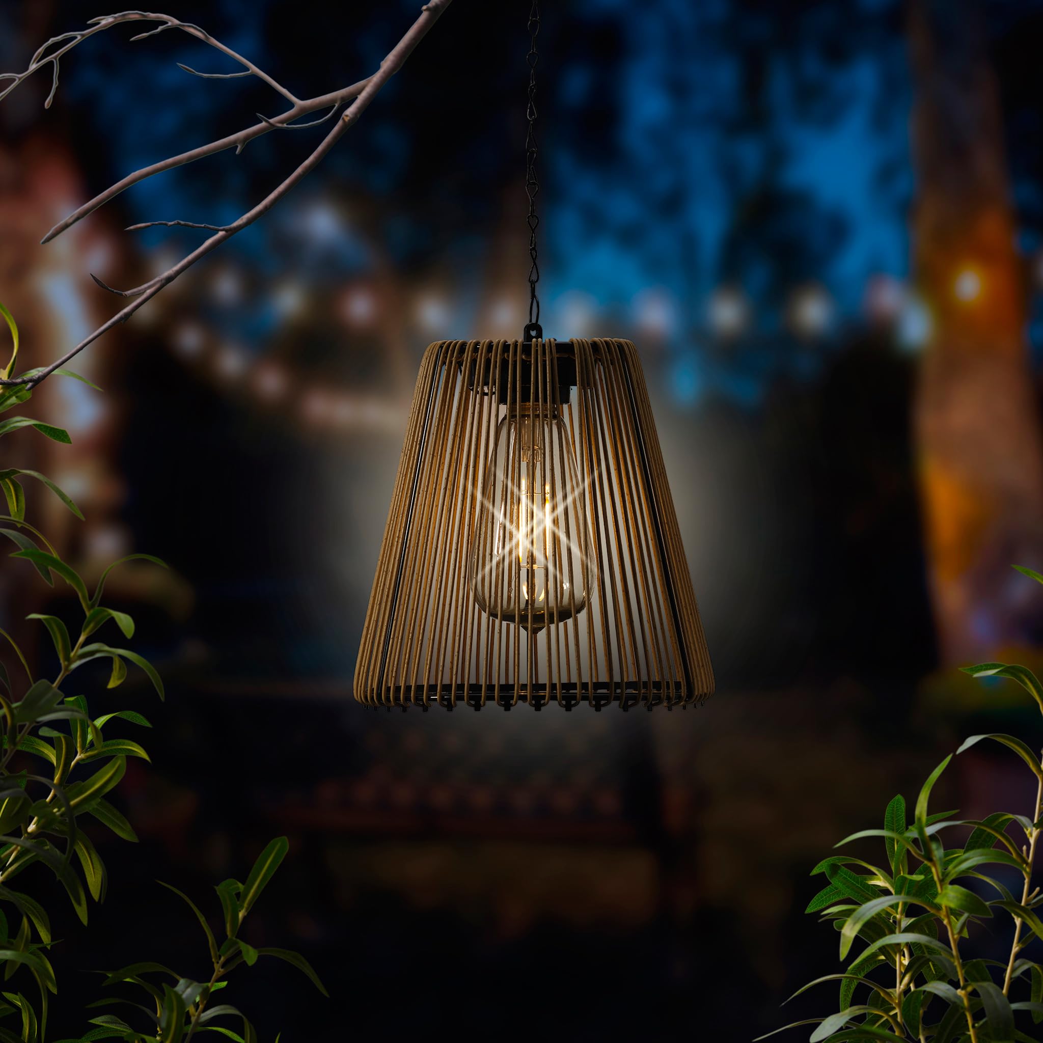 Lumineo Solar LED Hängelampe Outdoor 17,5cm Beige/Warmweiß - Solarleuchte für Garten Pendelleuchte Außenleuchte Gartenleuchte Solarlampe Deko Lampe für Terrasse Balkon Veranda Dauerbetrieb