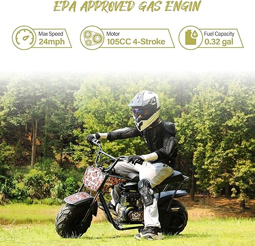 Miniatura 6 de Oryxearth Mini bicicleta todoterreno de 105 cc de 4 tiempos, 28 mph, a gasolina, con transmisión automática y arranque de tracción para adultos y