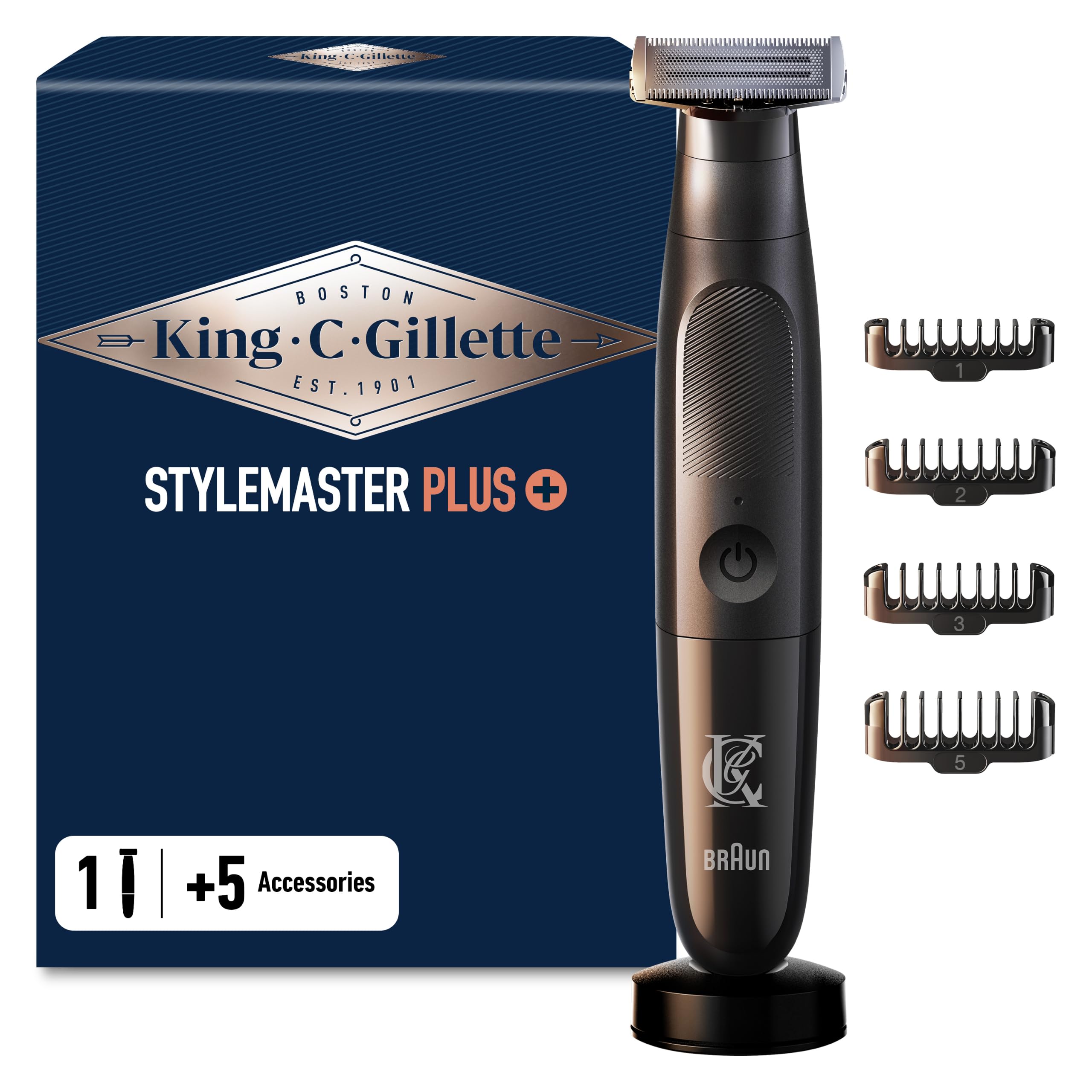 King C. Gillette Style Master Barttrimmer für Herren | Kabelloser Bartrasierer, Trimmer, Elektrorasierer, Wasserdicht, Inkl. 4 Kammaufsätzen, Ladestation Und CenterCut Technologie