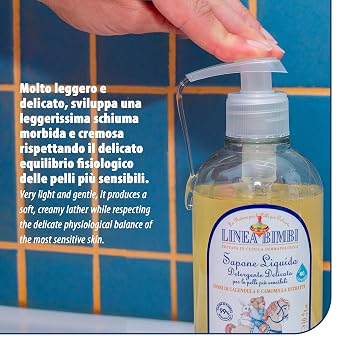 Helan Linea Bimbi Bio - Gentle Baby Soap for Face, Body & Hands with Dispenser, Body Wash for Babies, Plant-Based Cleanser with Calendula & Chamomile Extracts for Sensitive Skin Made in Italy 300fl oz