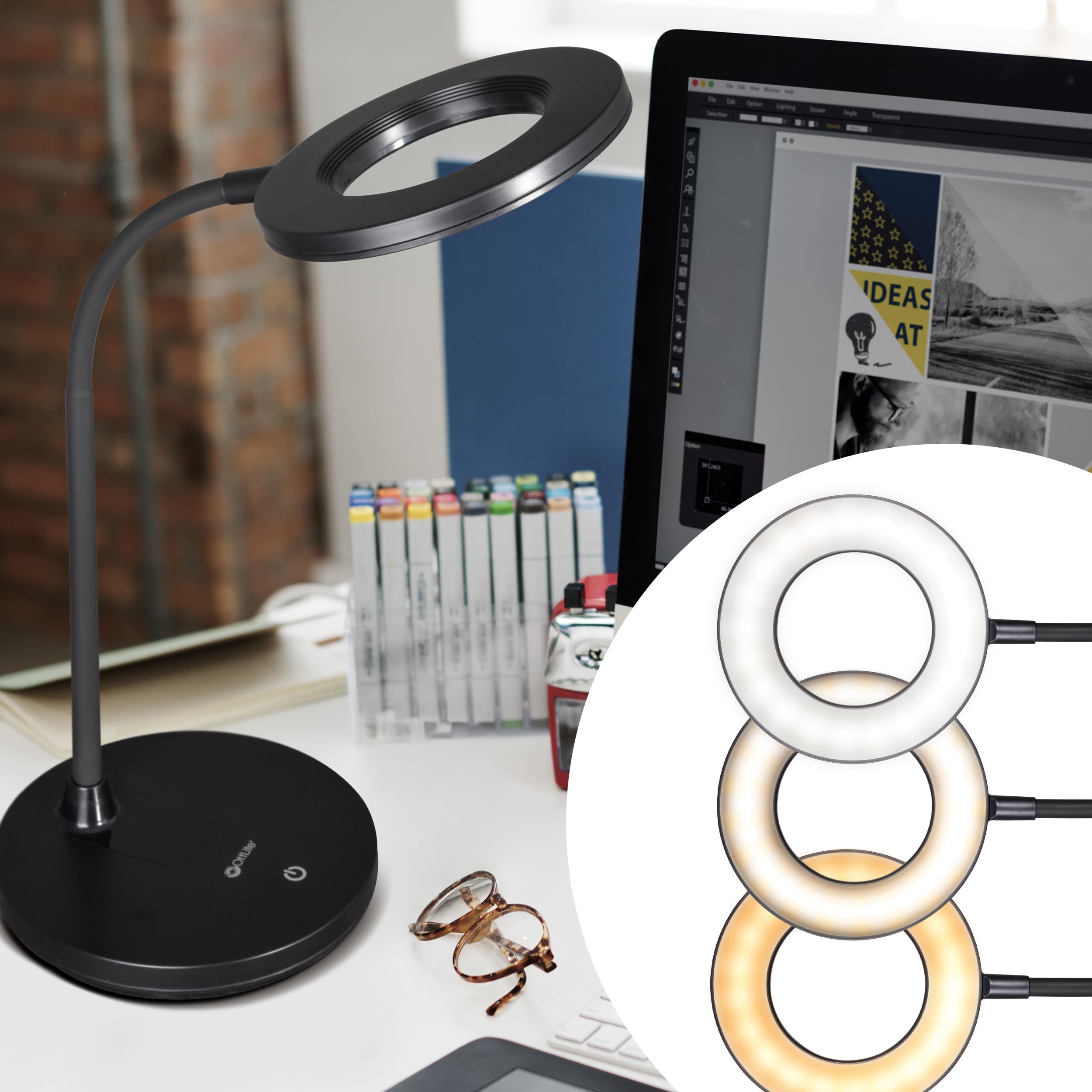 LIJIYOU LIGHT FEATHER SMART EYE BLACK 3本 OttLite Vibe LED Ring Light, Rechargeable, 3 Color Temperatures