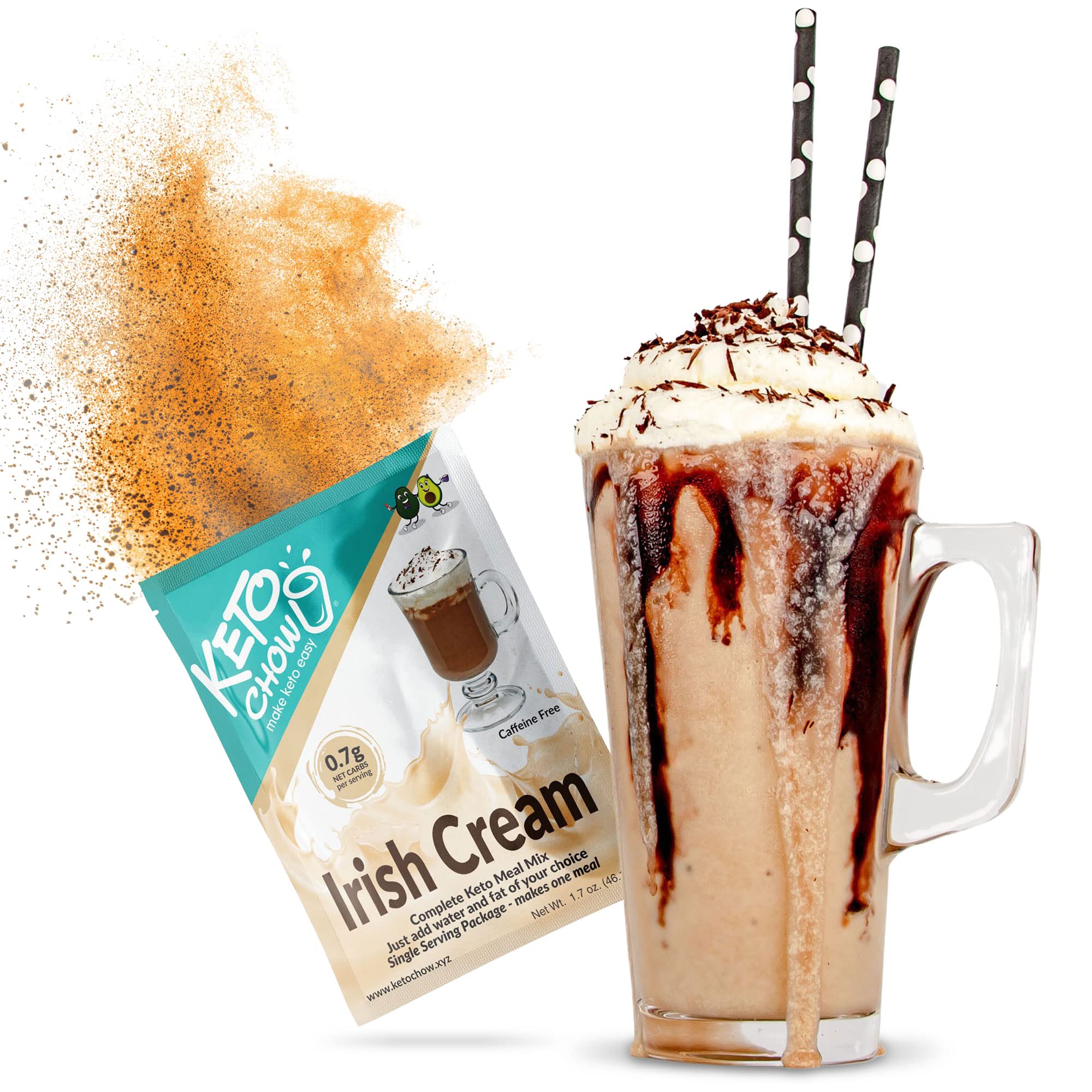 Keto ChowIrish Cream - Keto Meal Replacement Shake Powder - Nutritionally Complete - Low Carb - Delicious Easy Meal Substitute - Protein Rich You Choose The Fat - Single Meal Sample