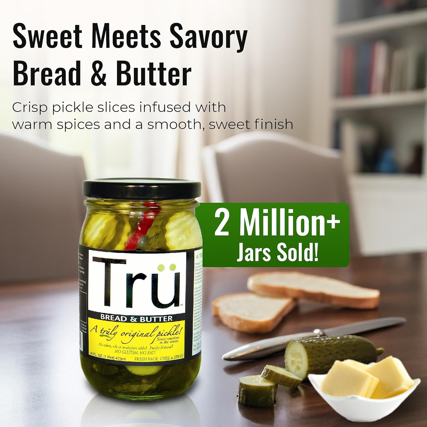 Tru Bread & Butter Pickles – Pure Natural Pickles with Perfect Balance of Seasonings - No Colors, Oil, Emulsifiers | Purely Natural & No Gluten | Classic Original Flavor Since 1900s | 16 Fl Oz (Pack of 4)