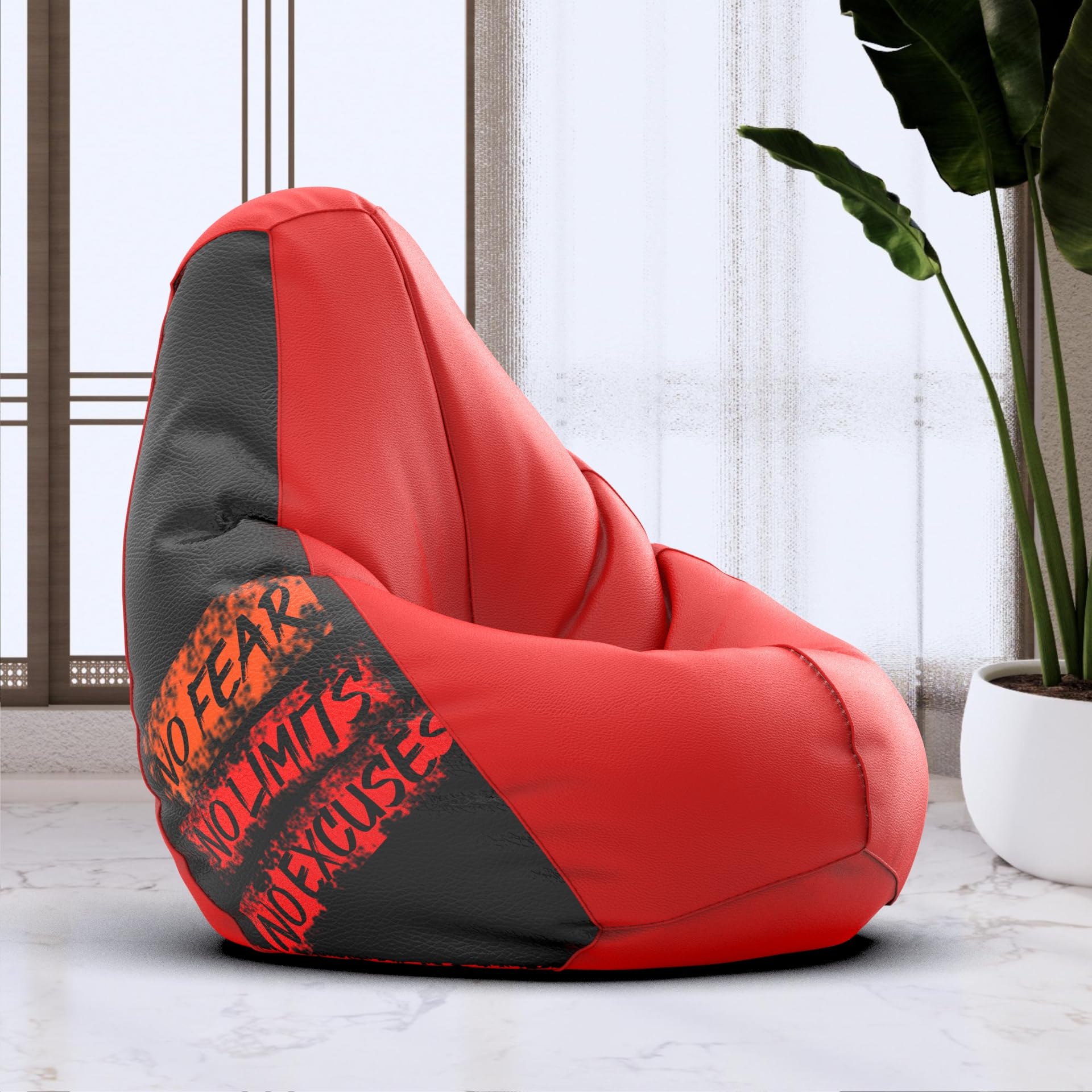 Bean Bag Chair Cover | Size: 3XL | Color: No Fear - Red Black | Without Beans | Premium Leatherette Cover (CMF 2076)-image-49