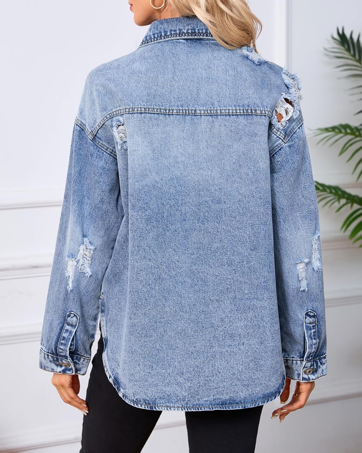 Women's Denim Jacket Distressed Ripped Casual Long Sleeve Jean Jackets Coat Spring 2026 Fashion - Image 3