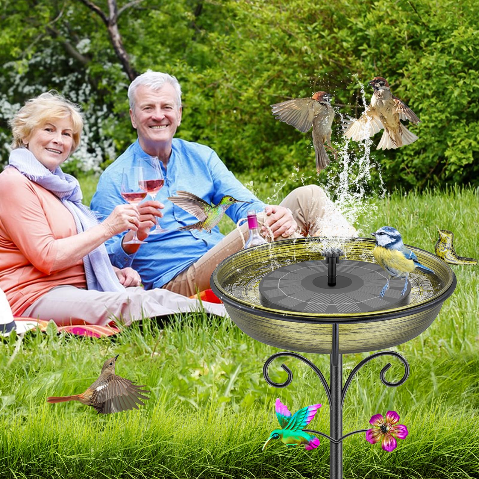 98 cm große Vogeltränke für den Außenbereich, abnehmbare Vogeltränke für den Gartenabstand, freistehende Vogeltränke für den Außenbereich, Vogeltränke, Spa & Vogelfutterstation mit