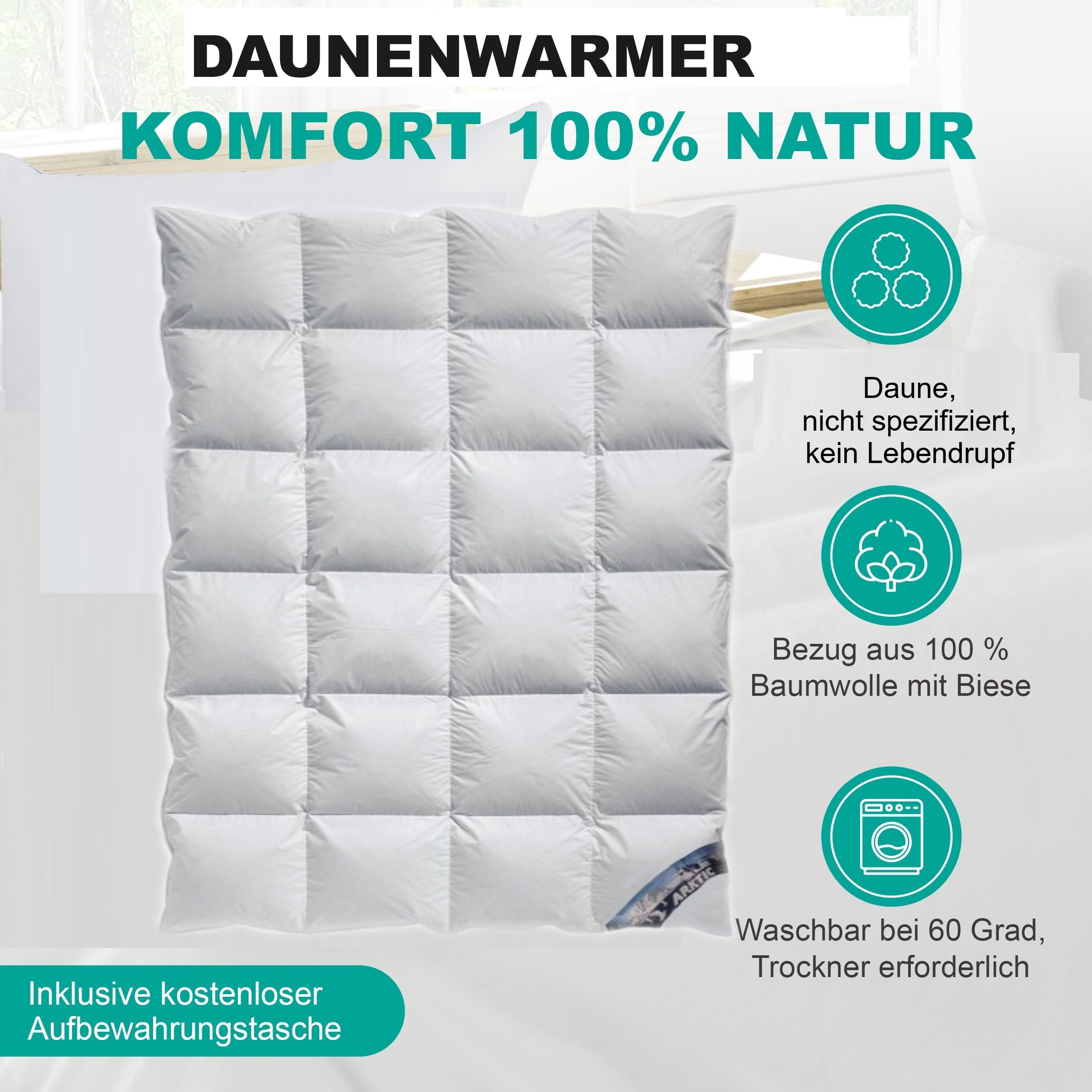 Arktic Kassetten Daunendecke Übergangsdecke 135x200 cm 100% Natur