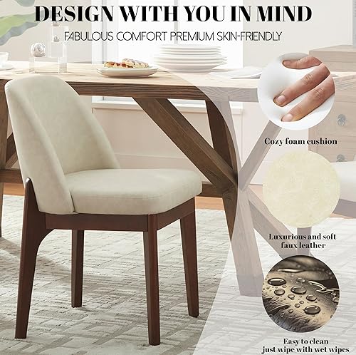 Miniatura 4 de VKNOW Juego de 2 sillas de comedor modernas, sillas de cocina de piel sintética con patas de madera, sillas laterales tapizadas para cocina,