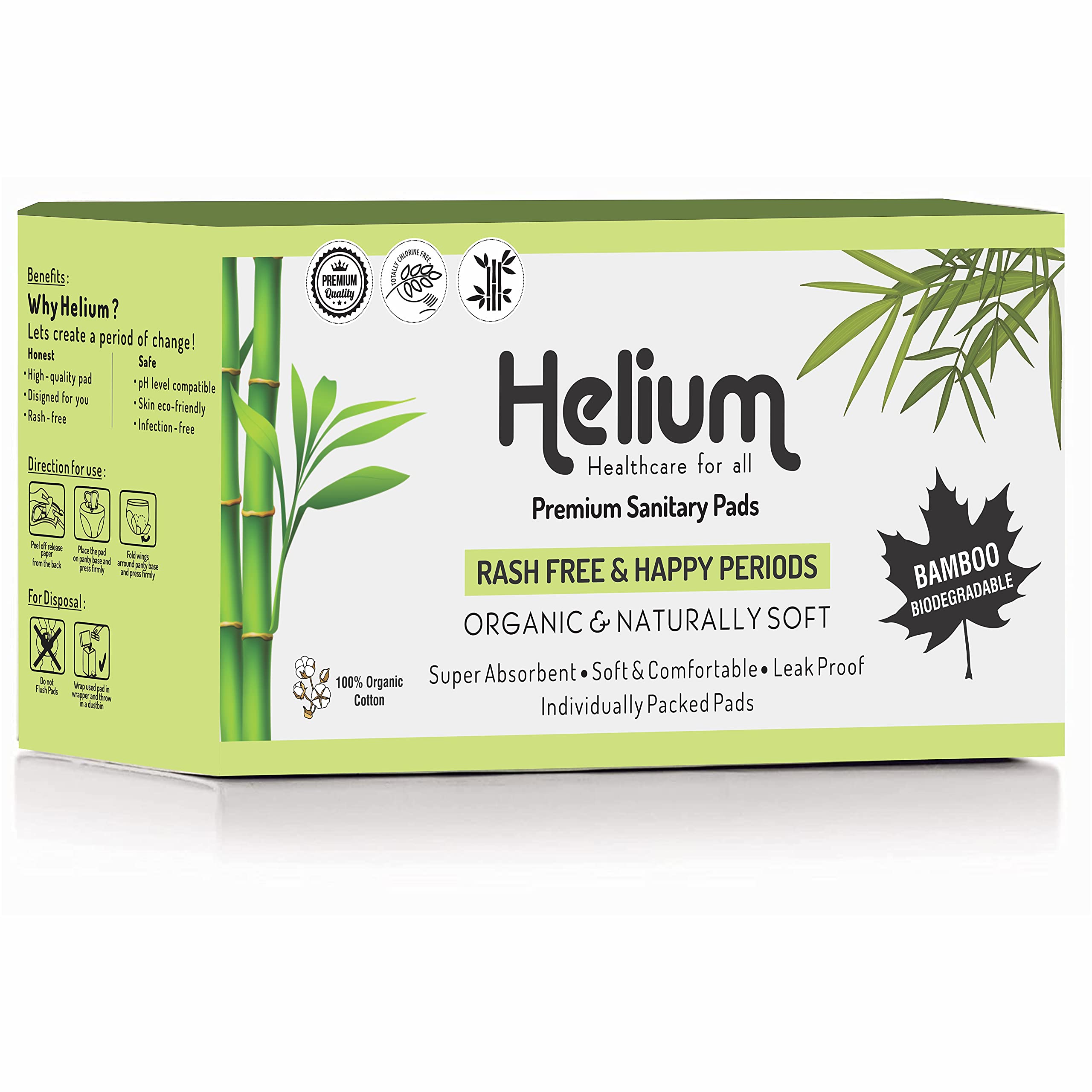 Helium Biodegradable Bamboo Premium Sanitary Pads - (Pack Of 25 Pads - XL,290mm),Pure Cottene,100% Rash-Free,Full-Day&Full-Night,High Absorbent,Chlorine Free,Fragrance Free. (B094GV186Q) Amazon Price History, Amazon Price Tracker