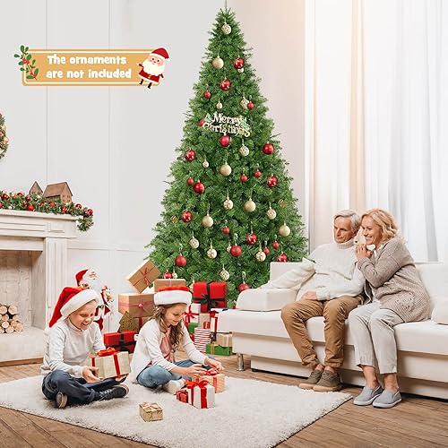 Miniatura 9 de GOFLAME Árbol de Navidad preiluminado de 8 pies árbol de Navidad artificial con 880 luces LED y 1498 puntas de rama árbol de Navidad con bisagras