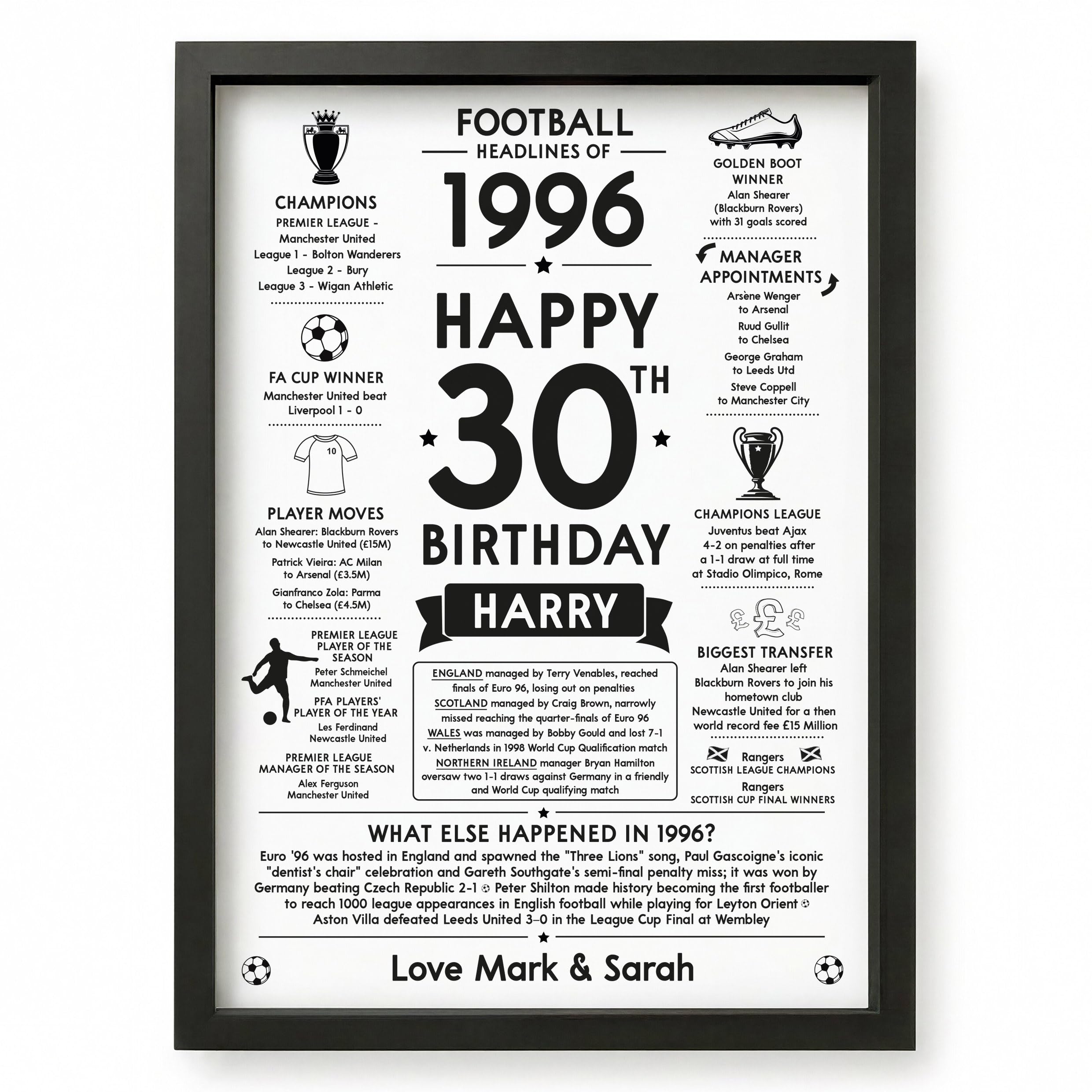 Beecreative 30th Birthday Gifts For Him, Personalised Football Gifts For