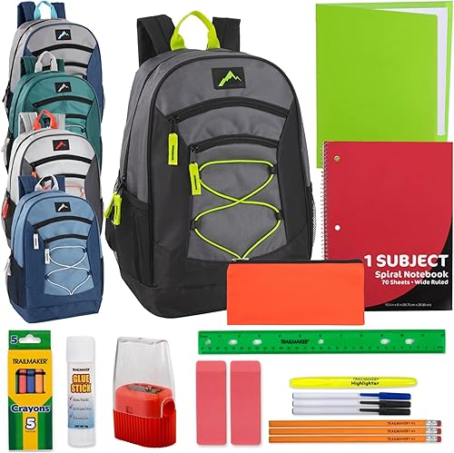 Trail maker Paquete de 24 mochilas, mochilas a granel de 18 pulgadas con suministros escolares para niños y niñas (paquete de niños)