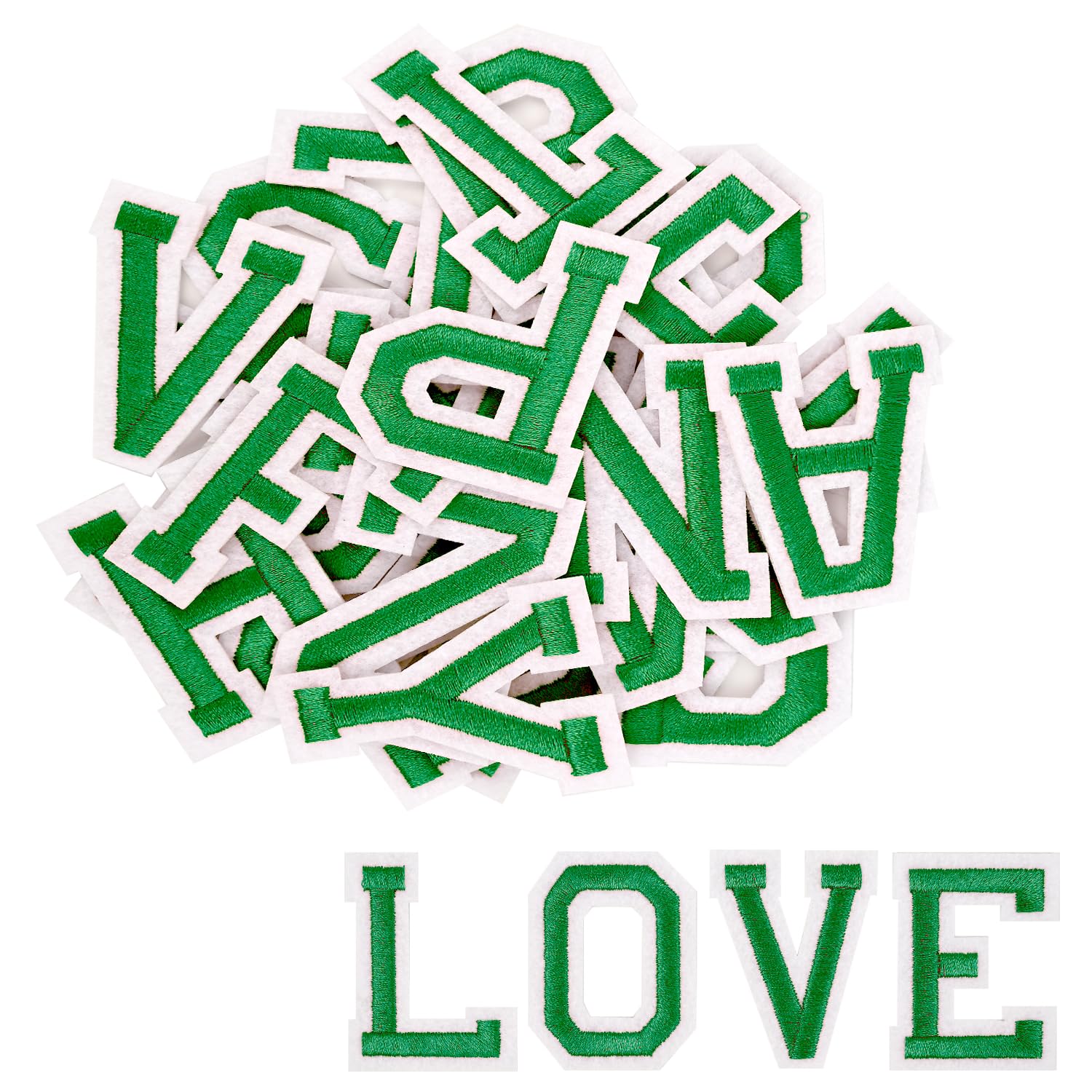 52Pcs Iron on Letters A-Z, Iron on Patches Alphabet Repair Patches for Clothes Jackets Shirts Hats Bags Jeans DIY Projects (Green)