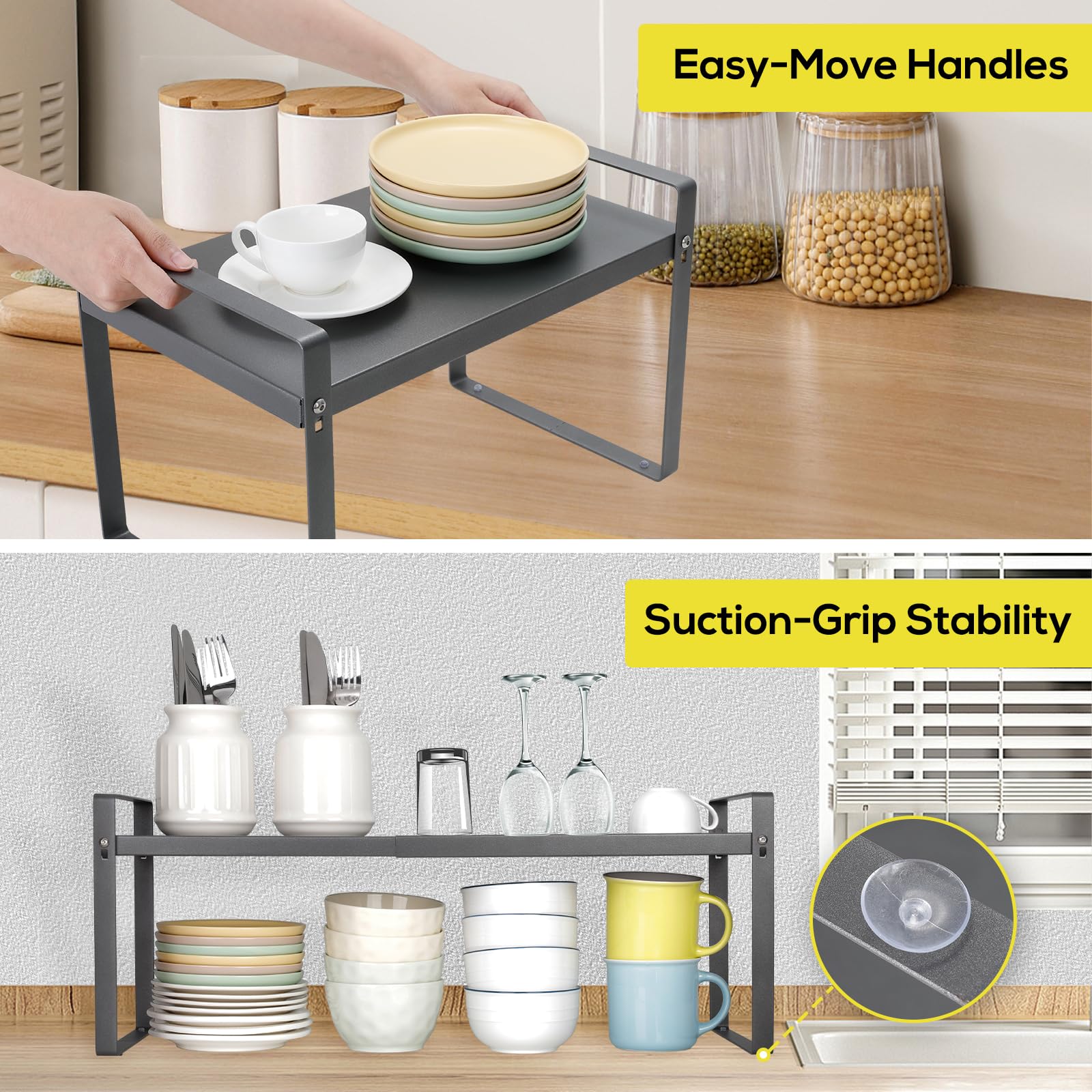 VINATO Mensola Cucina Regolabile (37-62 cm) – Scaffale Salvaspazio, Organizer Cucina Modulabile per Spezie, Barattoli, Libri
