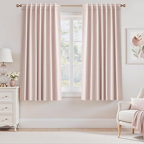 Miniatura 42 de UHITECH Cortinas Opacas de Lino Natural para Sala de Estar/Dormitorio Ventana Pequeña 54 Pulgadas de Largo Juego de 2 Paneles Cortina Opaca Pestaña