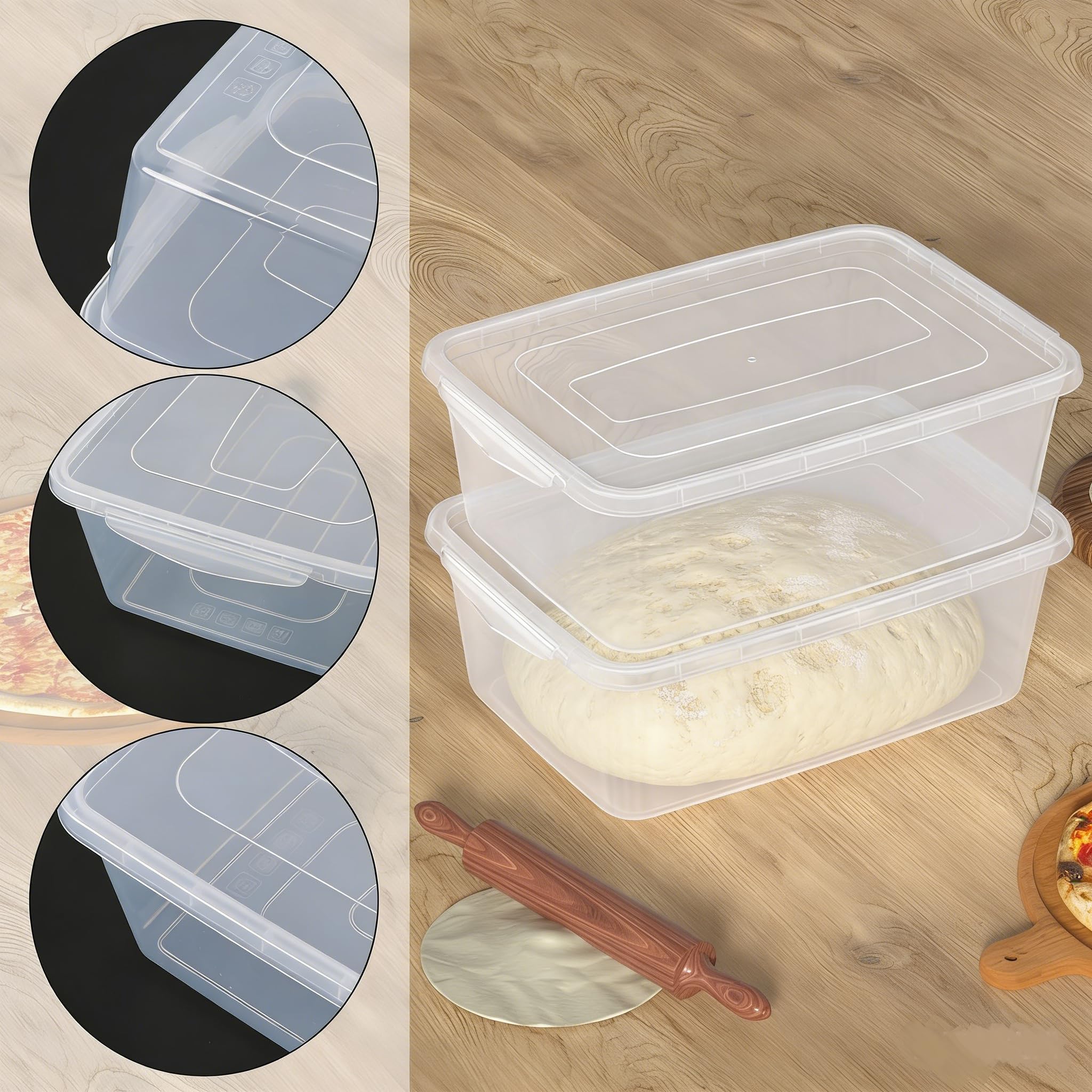 Scatole rettangolari per pizza con coperchio, in plastica trasparente, da 16 l, per verdure e frutta, 2 pezzi