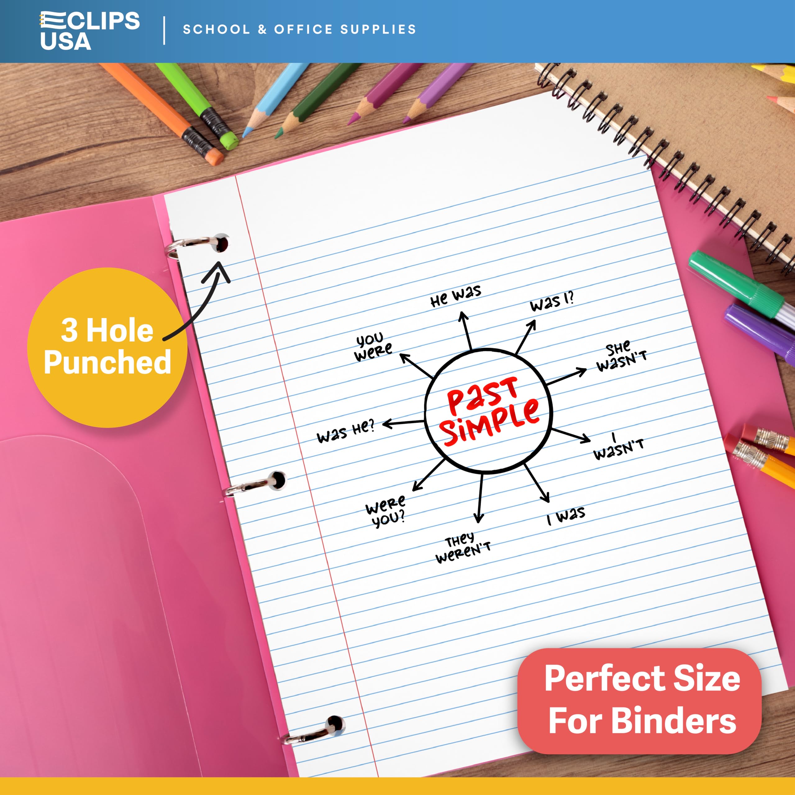 Notizbuchpapier, College-Papier, liniert, lose Blätter, 6 Stück, Füllpapier, 26,7 x 20,3 cm, Füllpapier, 200 Blatt pro Packung, 60 g/m² (6 Stück)