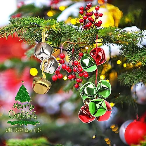Miniatura 5 de 50 cascabeles de cascabel de Augshy de 45 pulgadas, campanas de manualidades a granel para decoración de Navidad, hogar y mascotas, suministros de