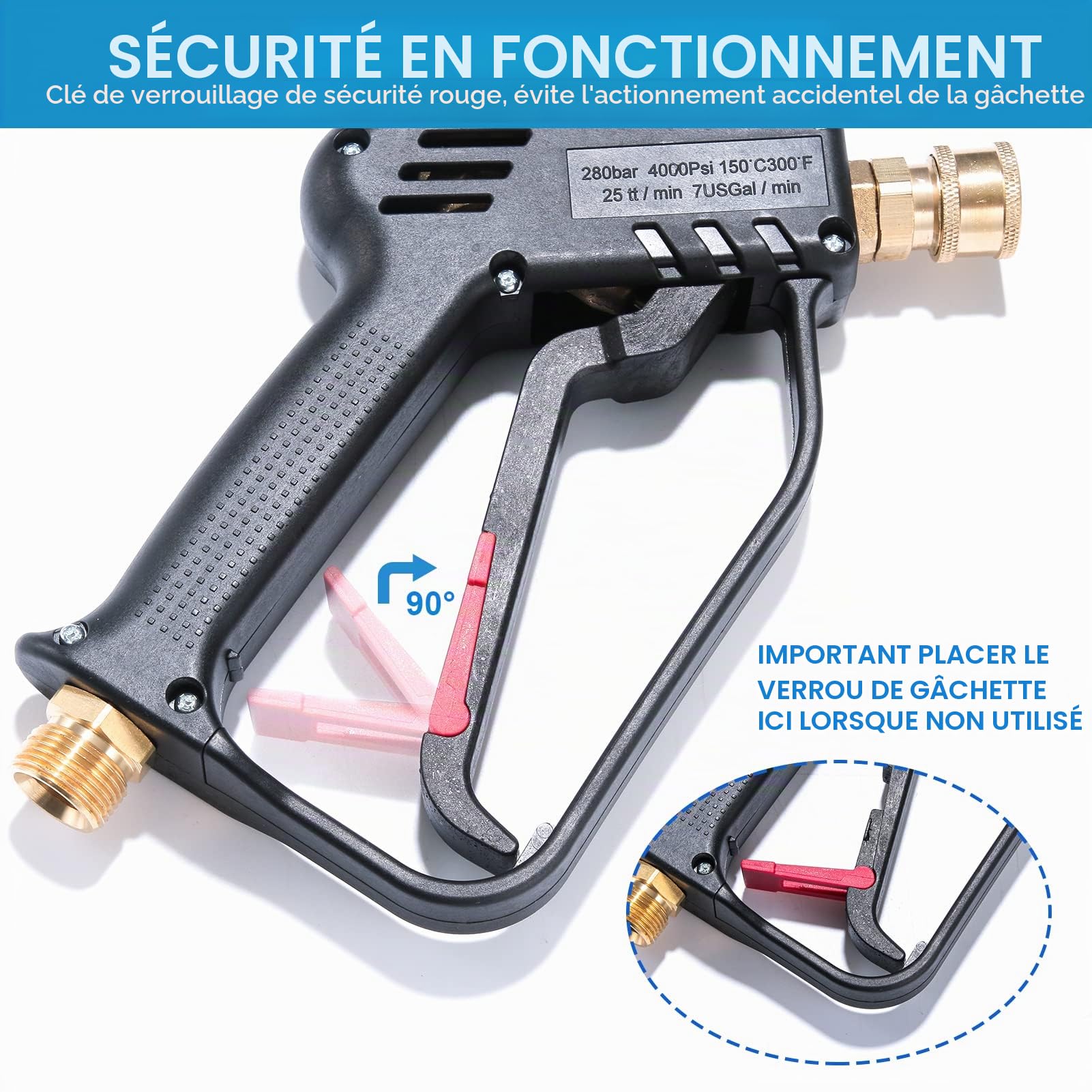YUET Pistolet de Lavage Haute Pression 4350 PSI avec 5 Buses pour Karcher | Pulvérisation, Pistolet de Nettoyage de Voiture, Interface M22(14mm),1/4" Connexion Rapide, Adaptateur pour Kärcher K2-K7