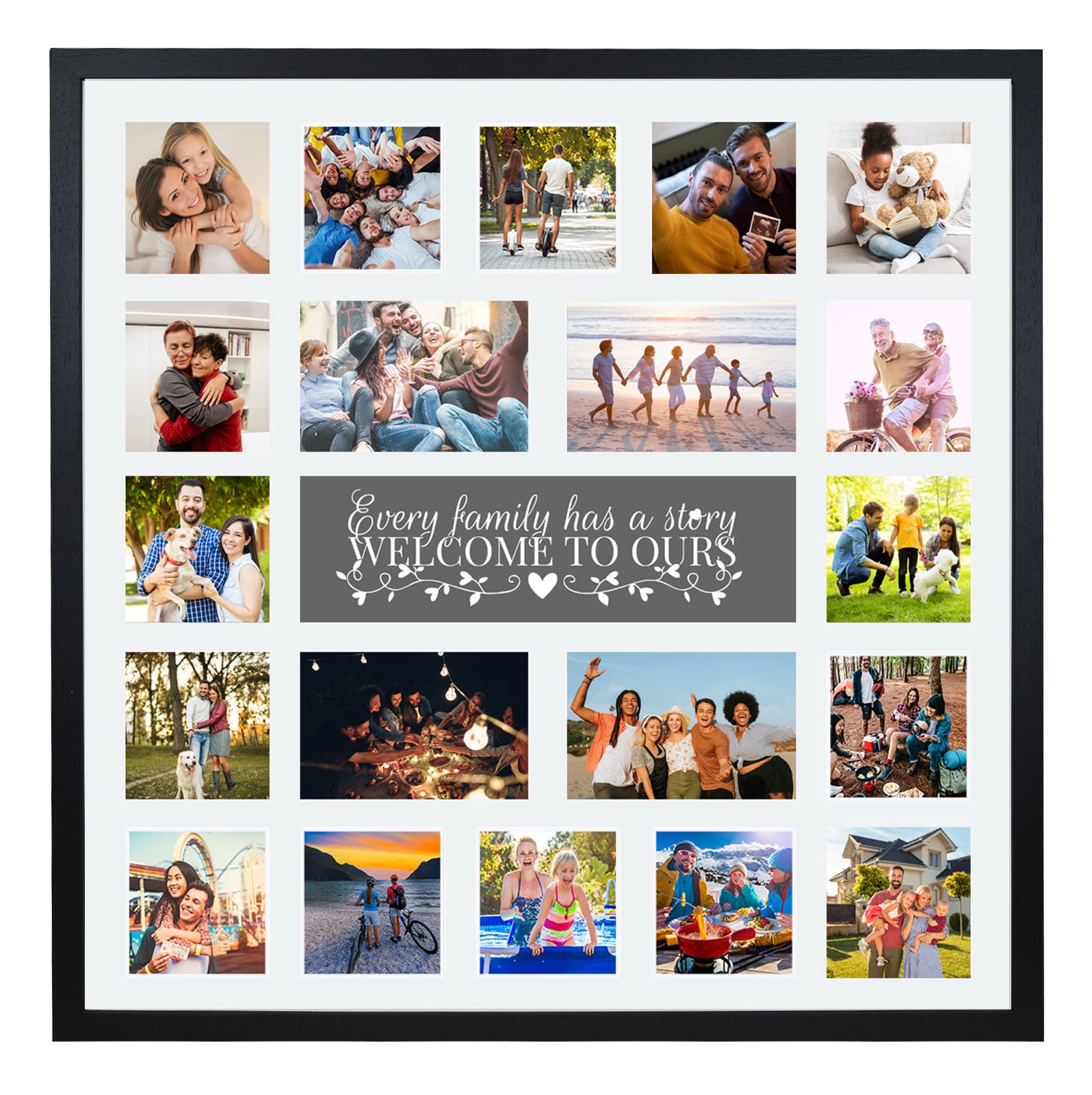 Large Multi Aperture Picture Photo Collage Frame, Colours and Designs (Family, Black)