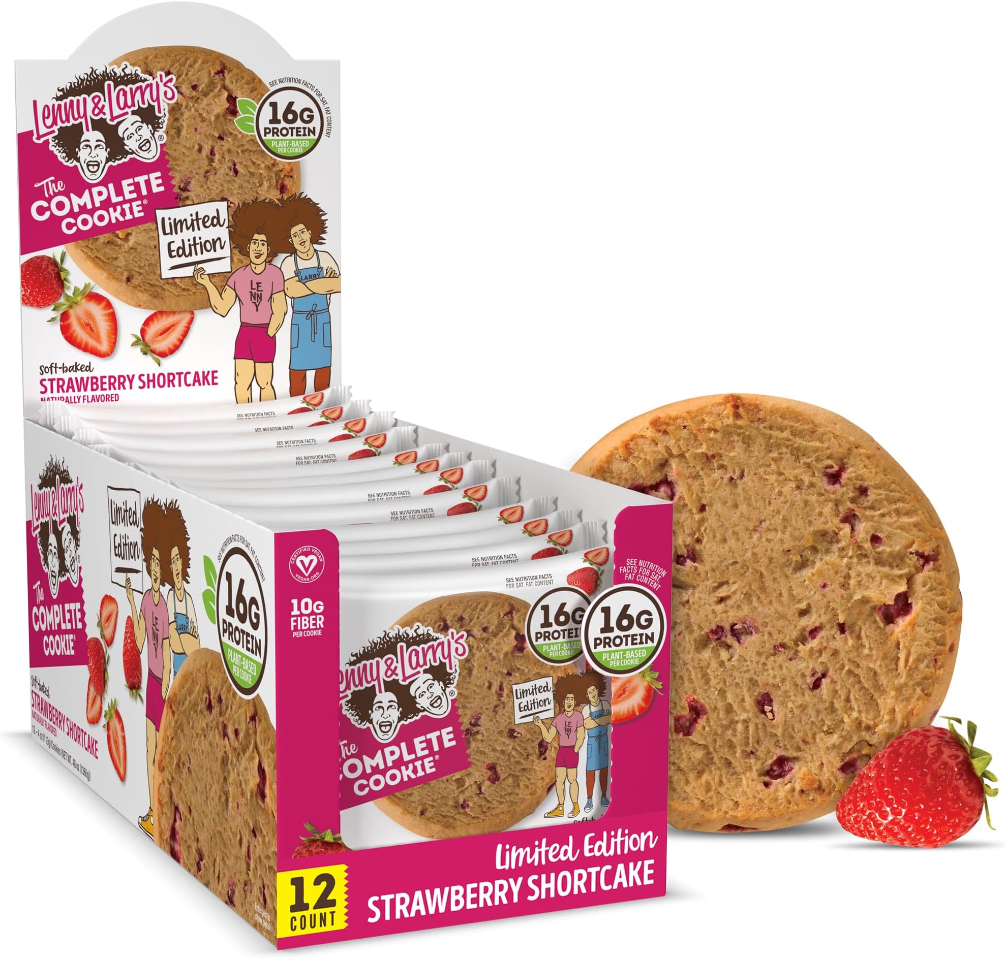 Lenny & Larry's Protein Cookie, [Strawberry Shortcake], Chewy Soft Baked, 16g Plant Protein, Vegan, Non-GMO, High Fiber, 4 Ounce Cookie (Pack of 12)