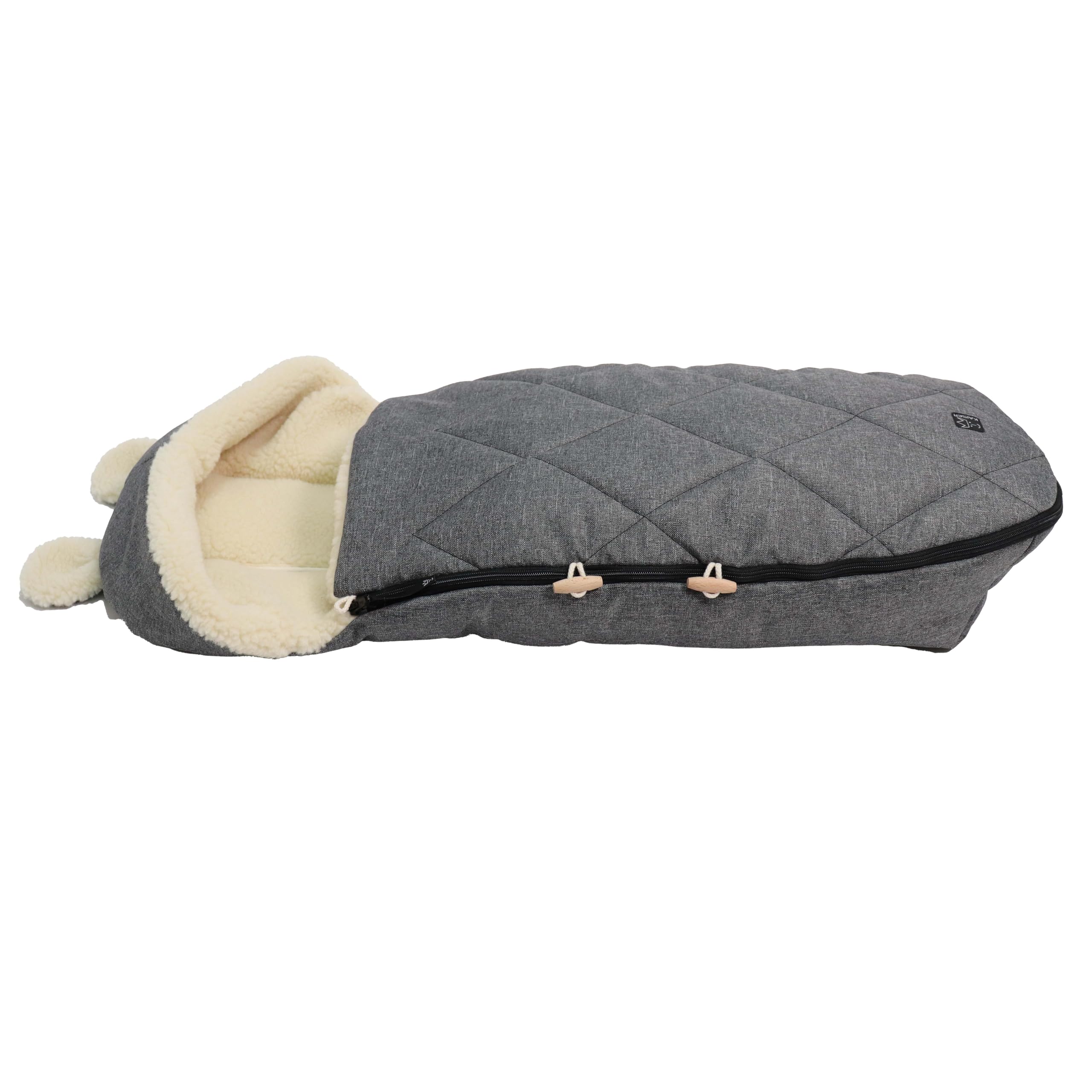 Sacchi Kaiser. Modello Fleece-FuÃŸsack XL Ears Wool Fütterung aus 100% Schafwolle für Kinderwagen und Buggy - Anthracite Melange