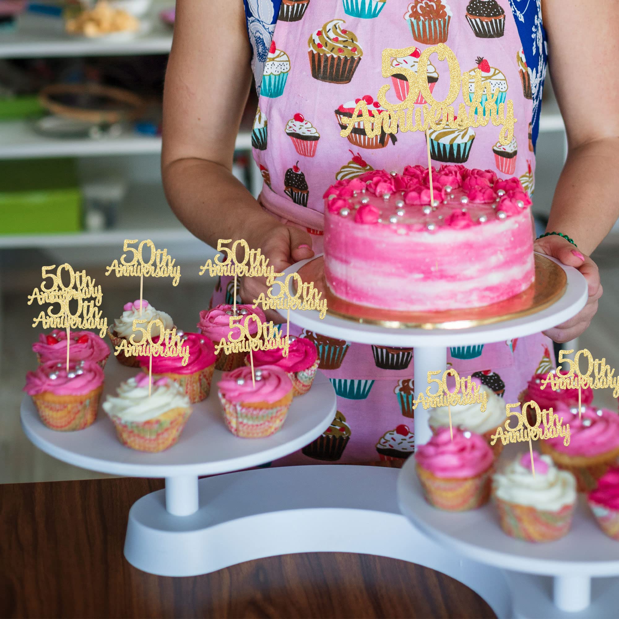 24 stuks 50 cupcake-toppers Happy 50th Birthday taarttopper nummer 50 achttien Sweet 50e verjaardag trouwdag party cake decoraties accessoires goud