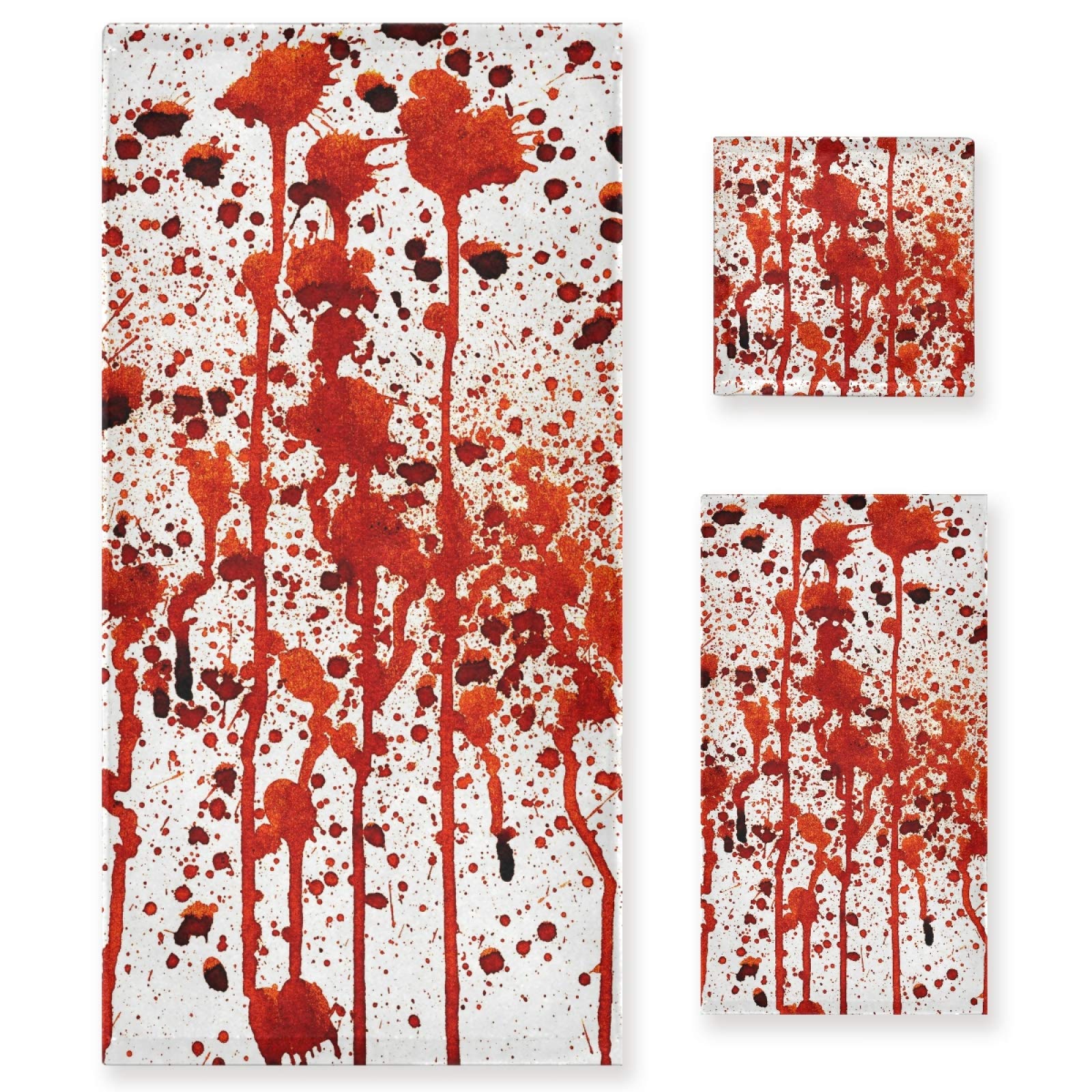 OyihfvsVintage Bloody Splashes on White 3-Piece Towel Set,1 Bath Towel,1 Hand Towel,1 Washcloth, Absorbent Soft Towels Quick Drying for Bathroom Gym Spa Hotel Beach