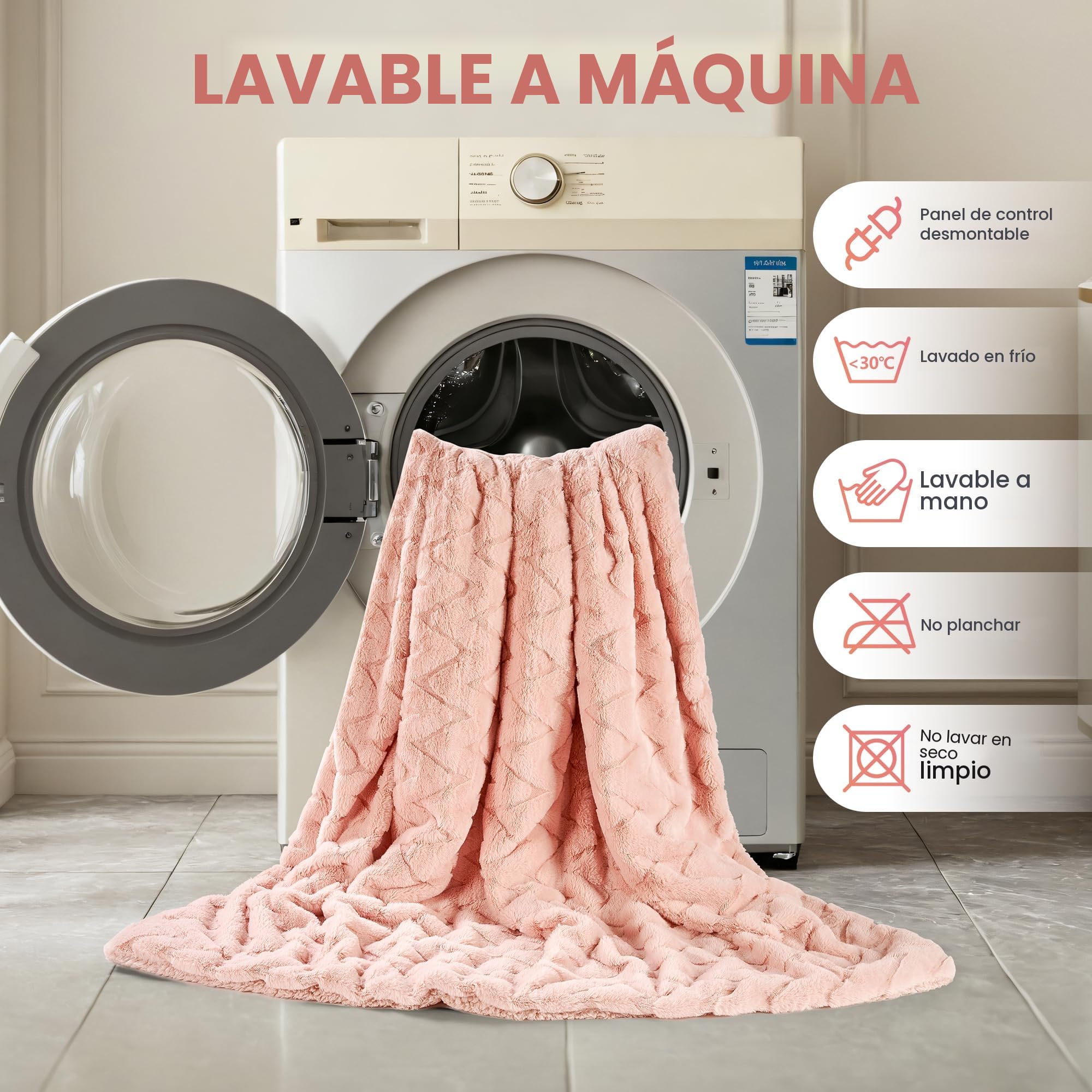 Manta Eléctrica 130x180 cm, Suave Vellón de Conejo y Sherpa, 4 Niveles de Temperatura y Apagado Automático 10H, Calor Corporal Completo, Lavable, para Sofá Cama Oficina (Rosa)