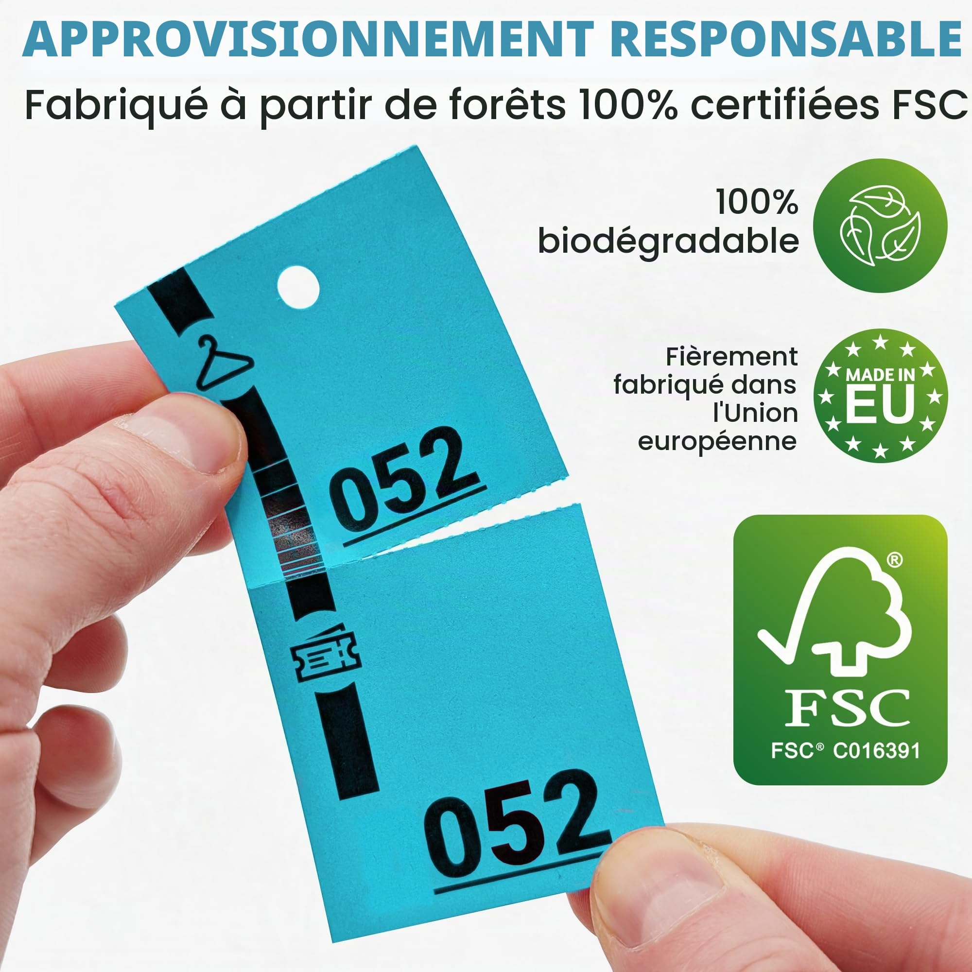 500 Tickets Vestiaire Bleus Numérotés – Papier Cartonné Très Résistant Usage Professionnel – 3 Volets Détachables – Format 5x14 cm – Idéal pour Événements, Soirées, Associations, Loteries