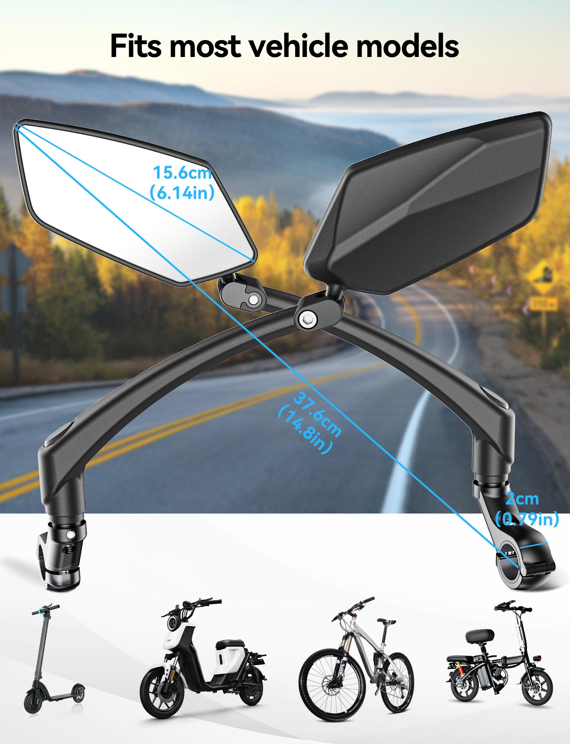 Specchietti per Bicicletta in Coppia, Specchietto per Moto Ripiegabile e Orientabile a 360°, Grande Specchio, Braccio Lungo, Specchietto per Monopattino Elettrico Accessorio per Bicicletta Elettrica
