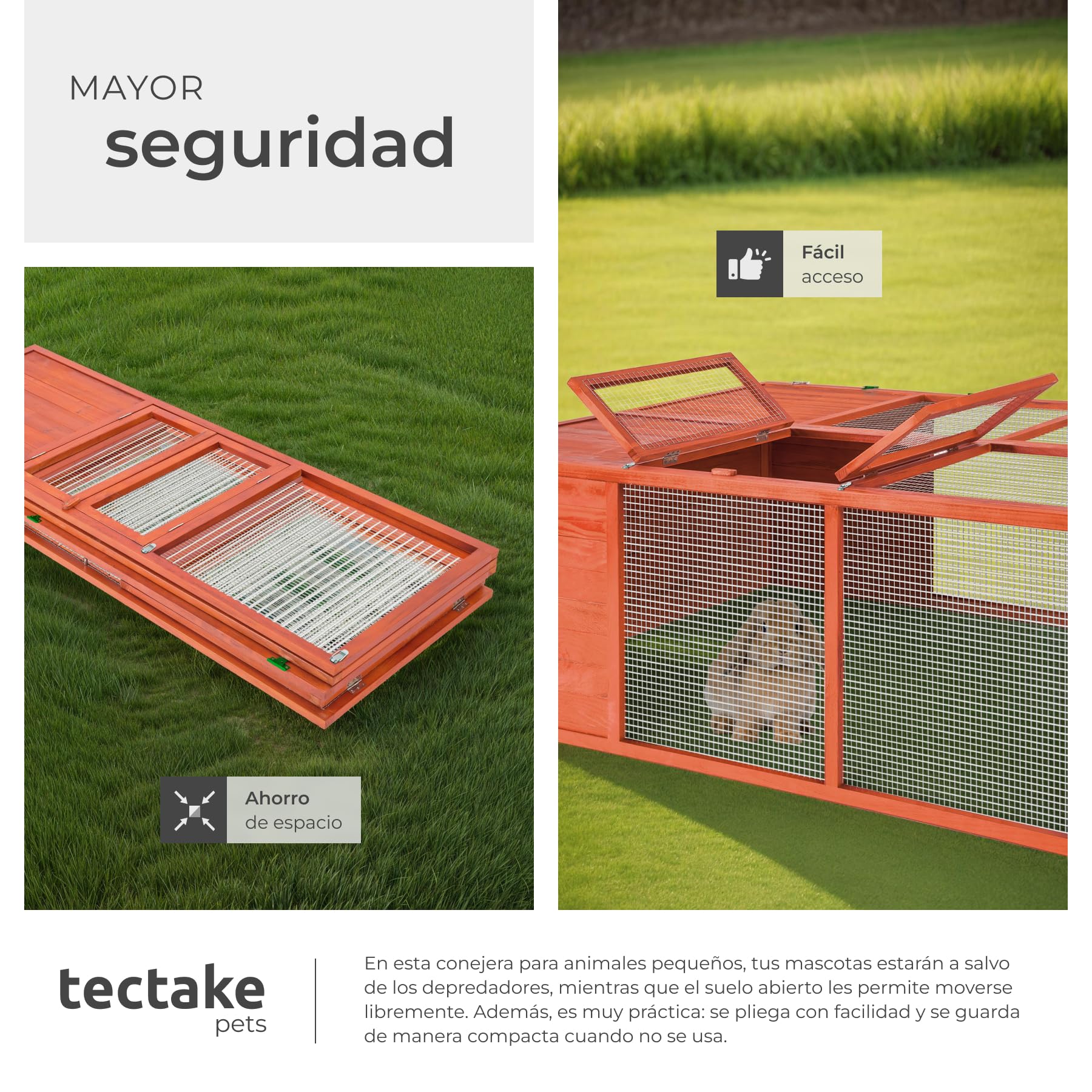 tectake® Conejera Exterior de Madera con Dos Puertas y Rejilla Metálica, Ideal como Jaula Conejo Exterior, Casita Conejo o Jaula Cobaya - 159 x 109 x 55 cm Marrón