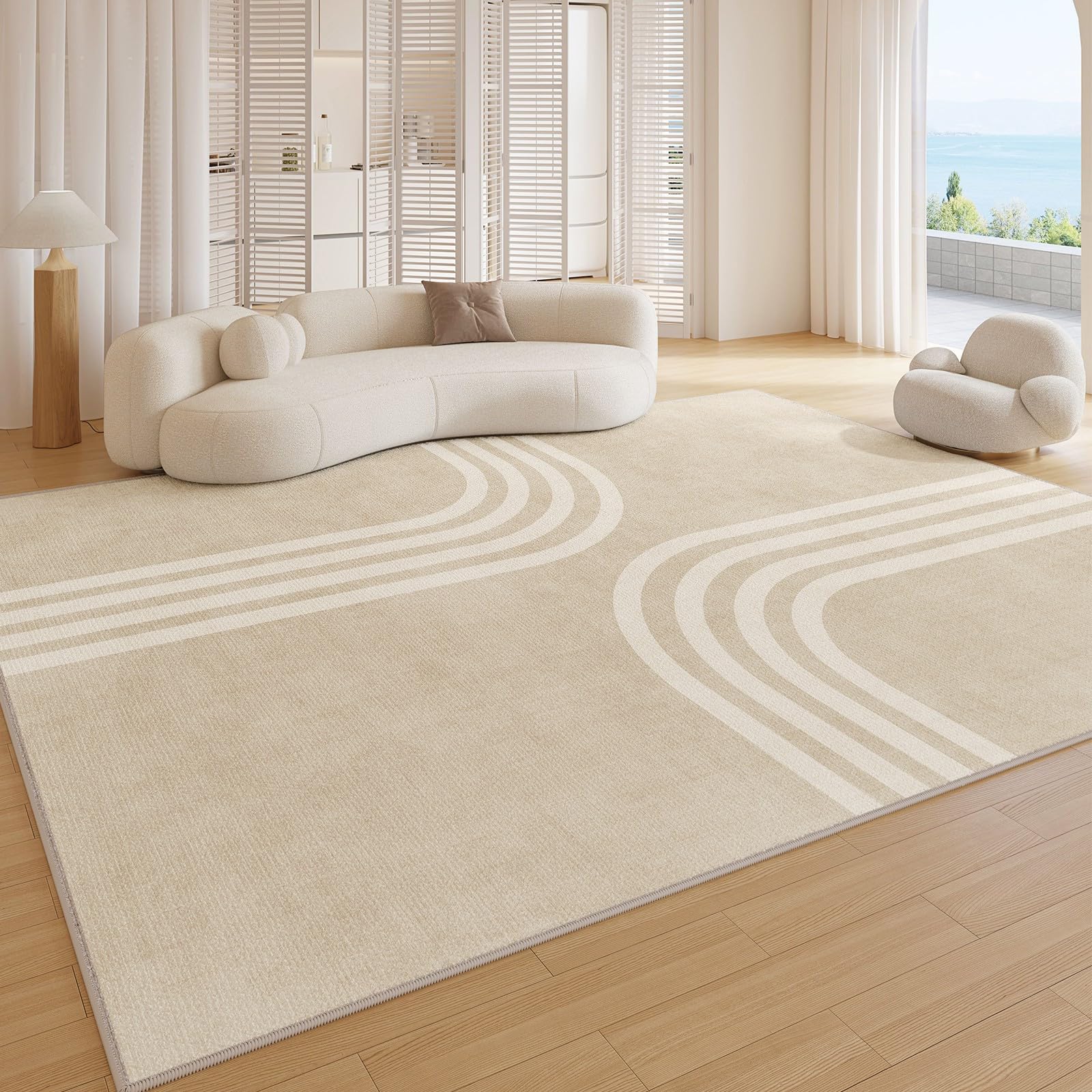 Tapis crème pour chambre lavable en machine et grand salon au confort épais