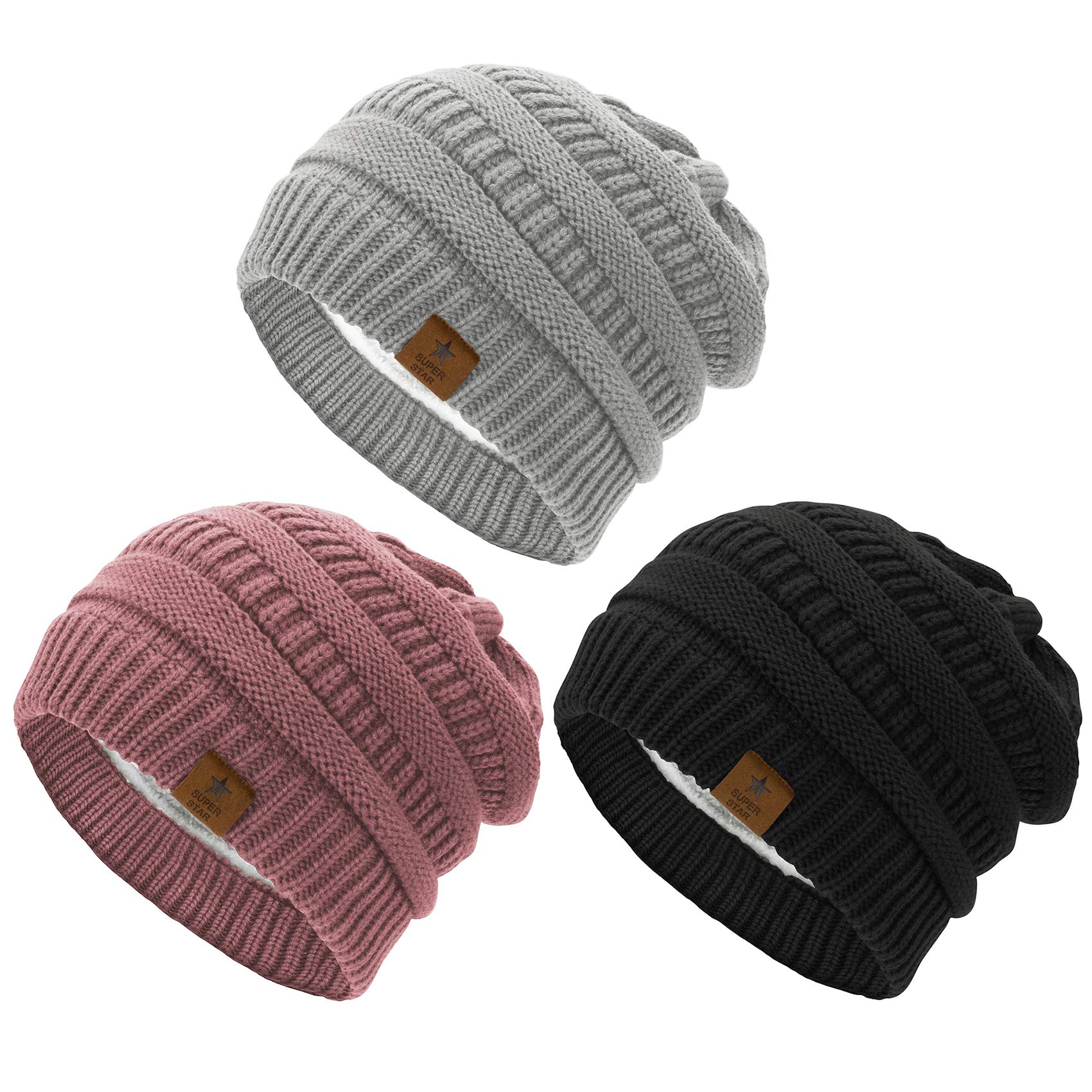 DurioWomens Knit Beanie Winter Thick Solid Fleece Lined Beanie Hats for Women Men Unisex Warm Skiing Beanies