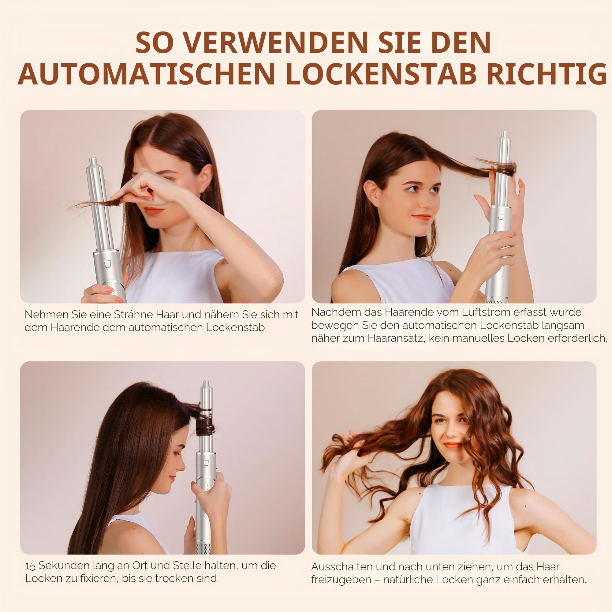 UKLISS 7 in 1 Hairstyler Pro Airstyler Ionen Föhn High-speed Haartrockner Heißluft Lockenwickler Thermal Brush Haarglätterbürste Warmluftbürste Föhnbürste Stylingbürsten Hair Styler, Champagnergold