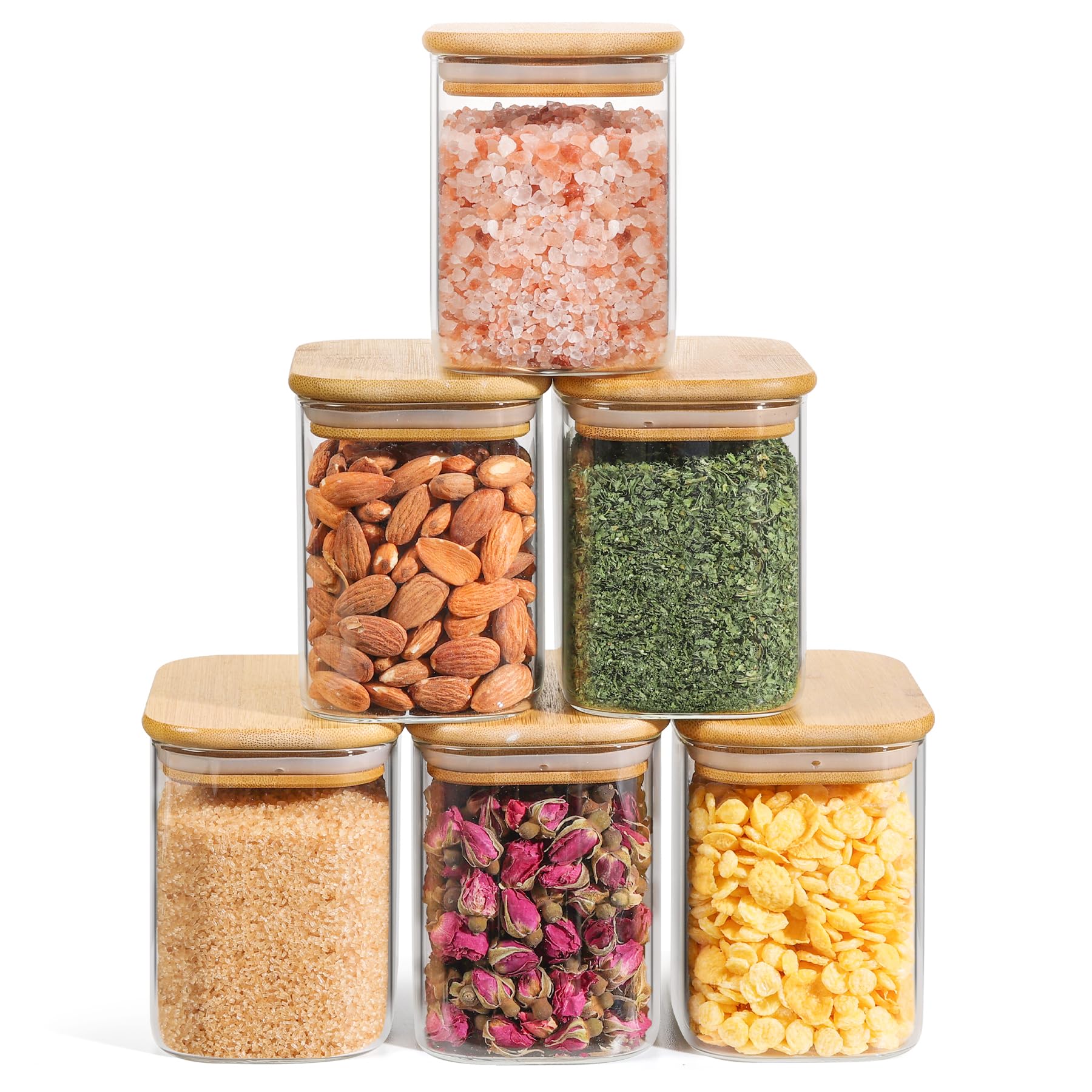 ComSaf Bocal en Verre Avec Couvercle, Pot en Verre Avec Couvercle, 700 ml, Lot de 6 Pièces, Convient Pour Gros Raisins Secs, Céréales Instantanées, Sel