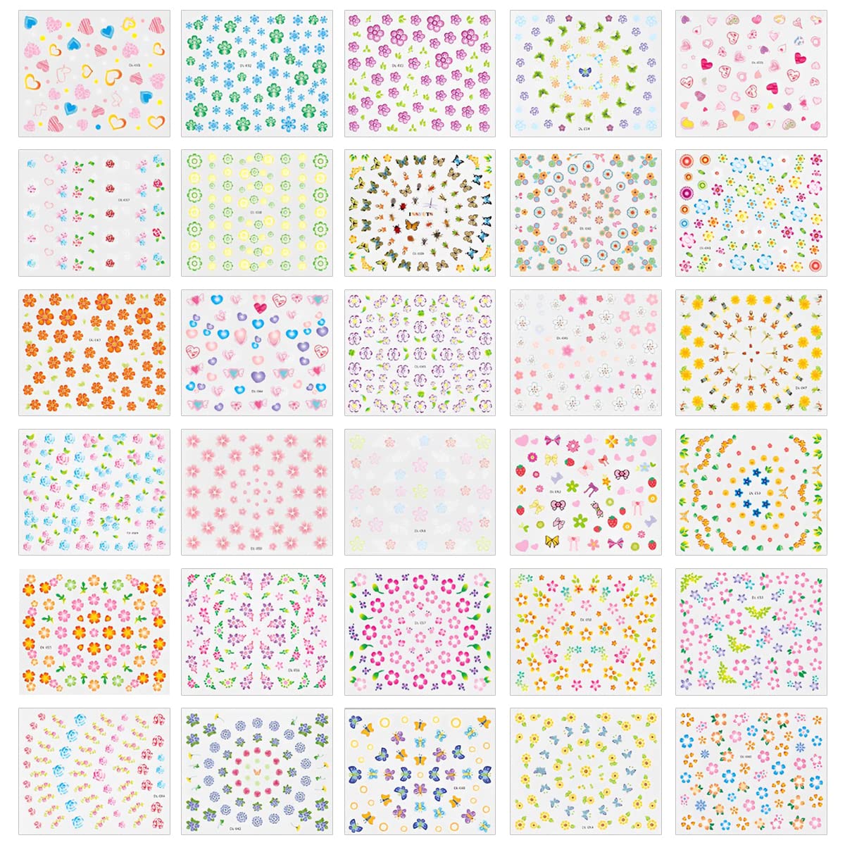 Flowers Nail Art Stickers, 30 Sheets 3D Nail Decals Nail Stickers for DIY Nail Art Decoration, Small Nail Sticker Self Adhesive Nails Stickers Assorted Colors