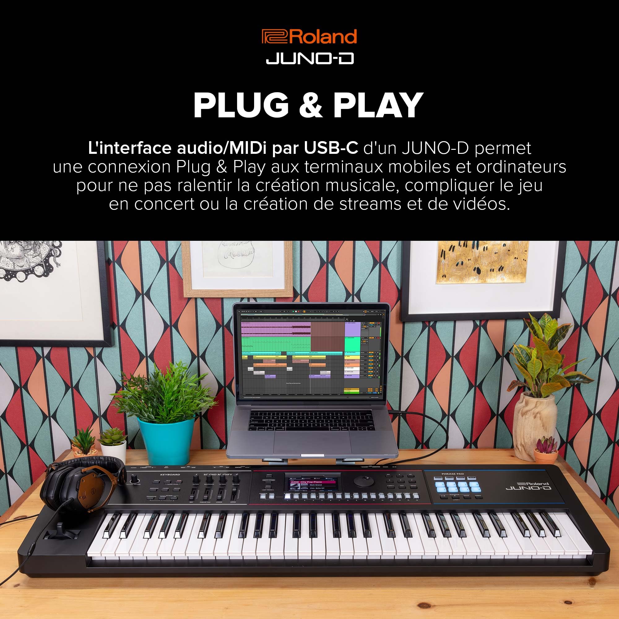 Synthétiseur JUNO-D6 Roland | Clavier à 61 touches à action de synthé | Générateur ZEN-Core avec plus de 3800 sons intégrés | Outils créatifs intuitifs | Audio/MIDI par USB-C