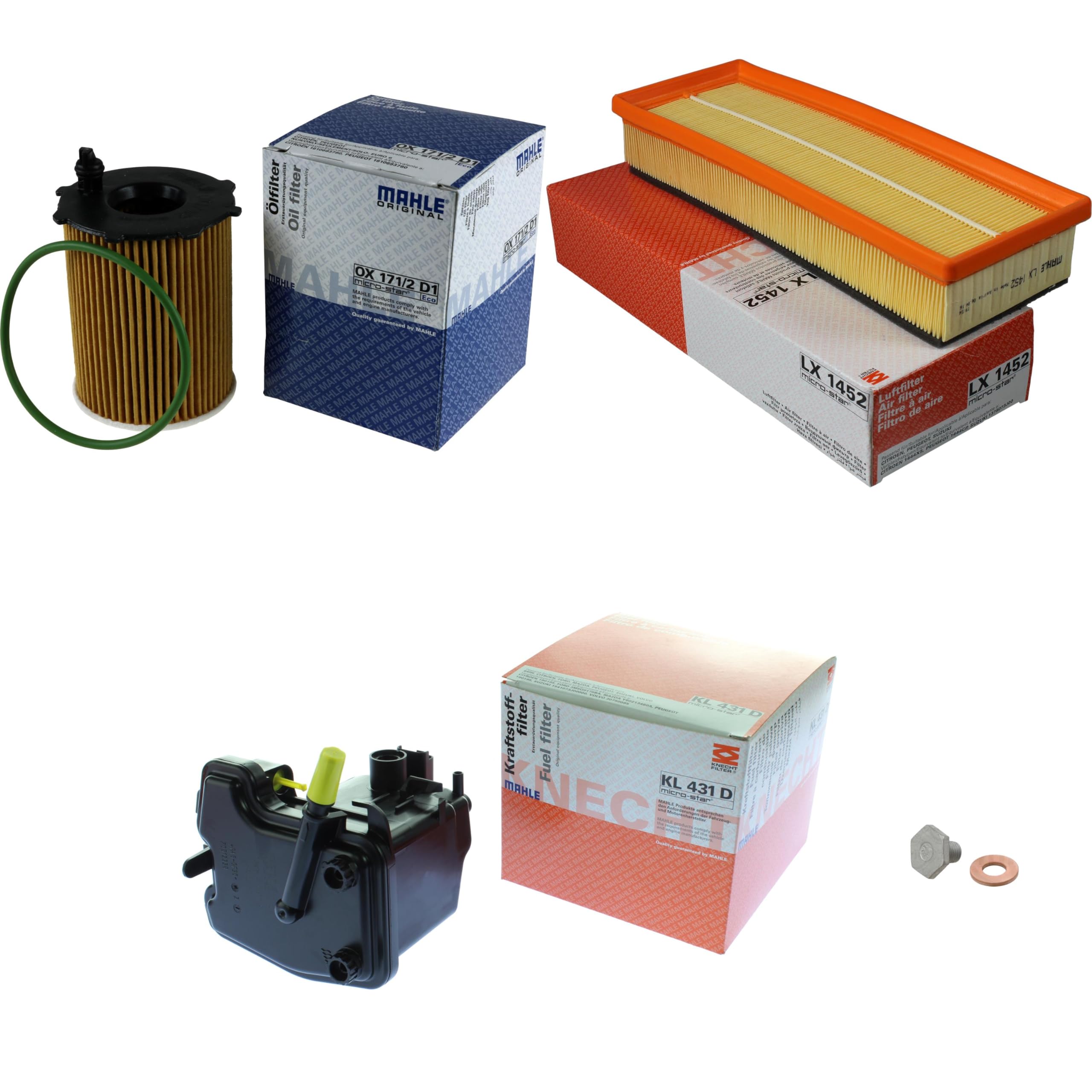 Paquete de inspección Kit de mantenimiento con filtro de aceite OX 171/2D1, filtro de aire LX 1452, filtro de combustible KL 431D, tornillo de cierre