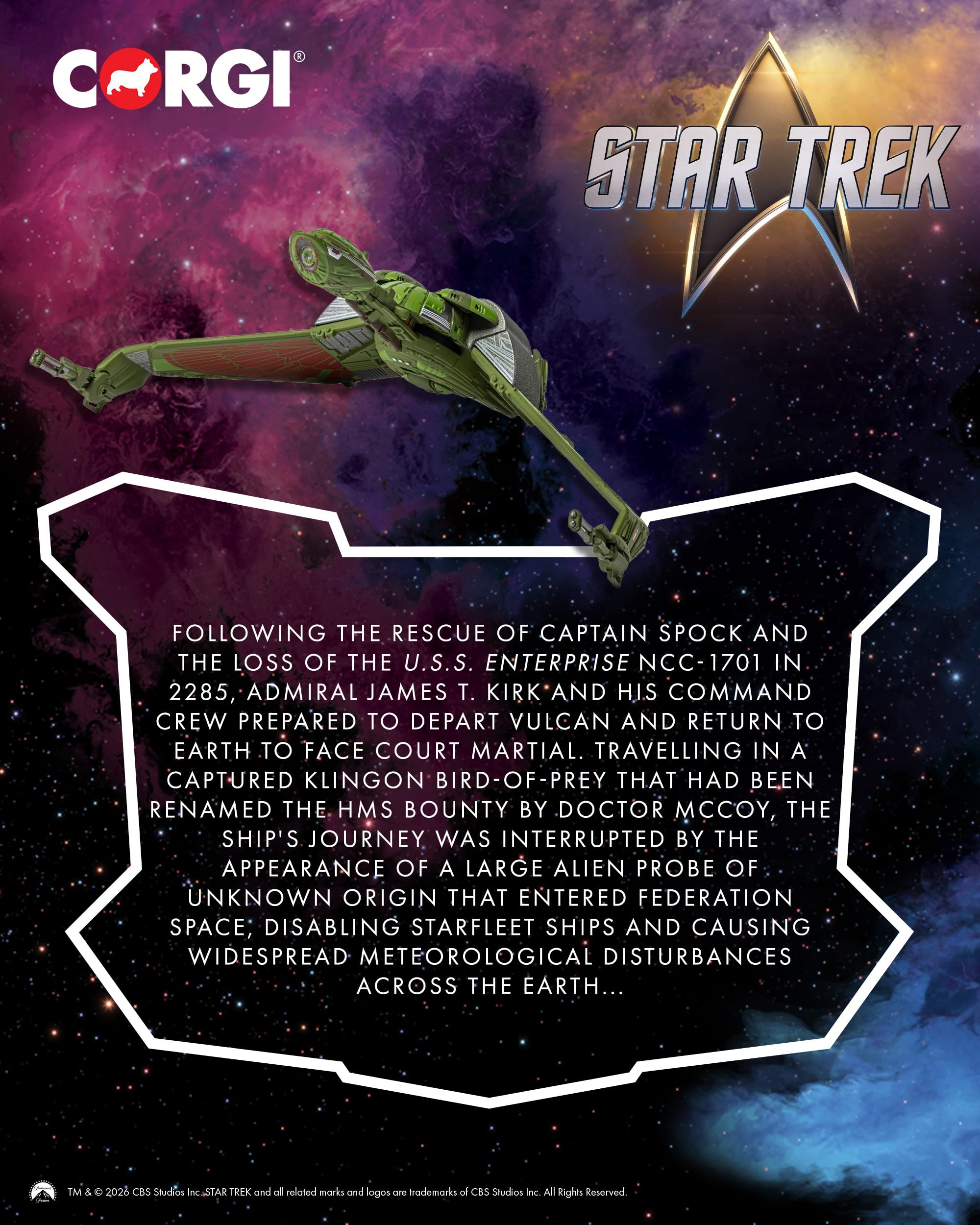 Corgi CC96612 Star Trek Klingon Bird-of-Prey 'HMS Bounty' Druckguss-Modell mit Präsentationsständer - Star Trek IV: The Voyage Home Detaillierte Replik Modell Schiff, Sammlerstück Druckguss-Modelle