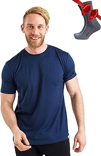 Merino.tech Merino Wool T-Shirt Mens - 100% Organic Merino Wool Undershirt Lightweight Base Layer + Hiking Wool Socks