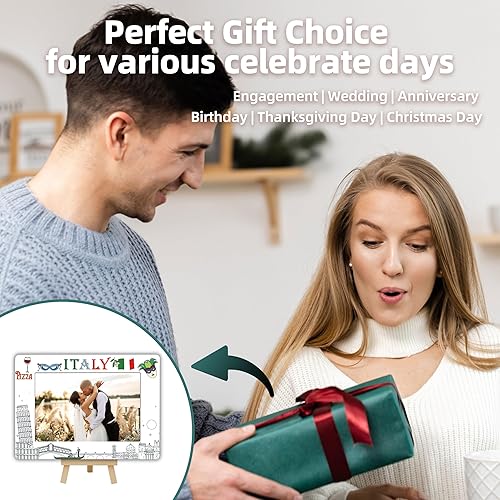 Miniatura 5 de Marco de fotos de viaje Italia, marco de madera con temática de Italia de 4 x 6 pulgadas, con soporte de caballete para decoración del hogar,