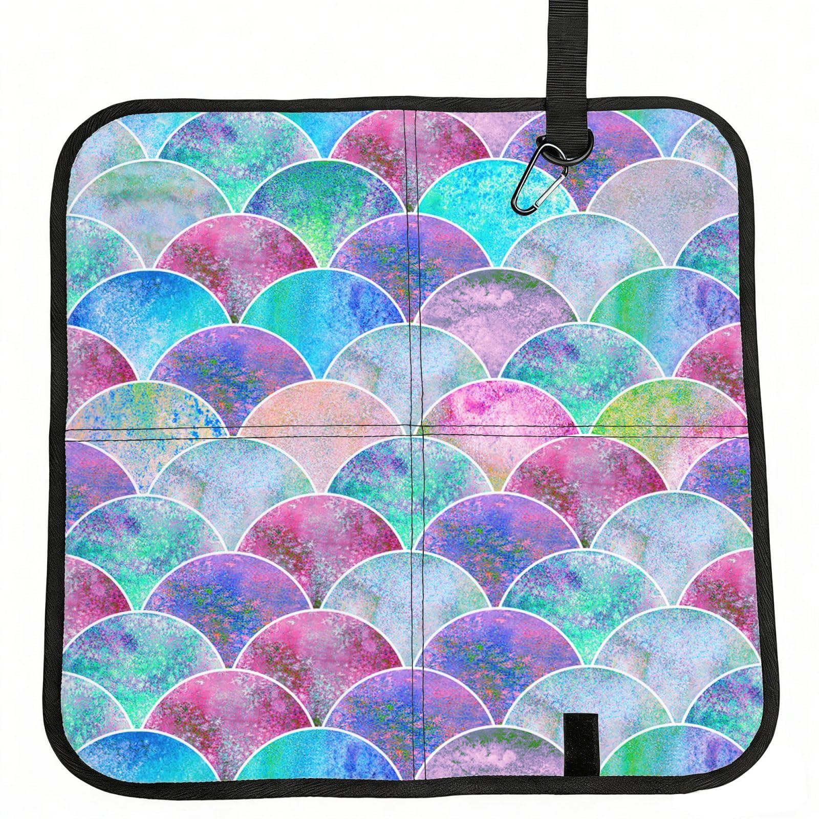 VCzsdff Fish Scale Ocean Print Portable Seat Cushion Folding Bleacher Pad Compact Picnic Sitting Mat Polyester 40cm
