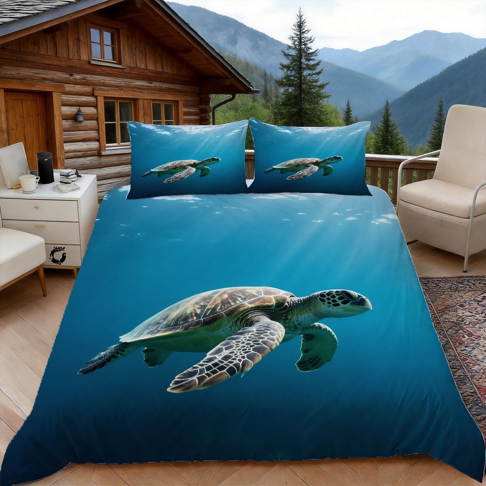 Housse de couette 200x200 tortue de mer en microfibre douce avec taies