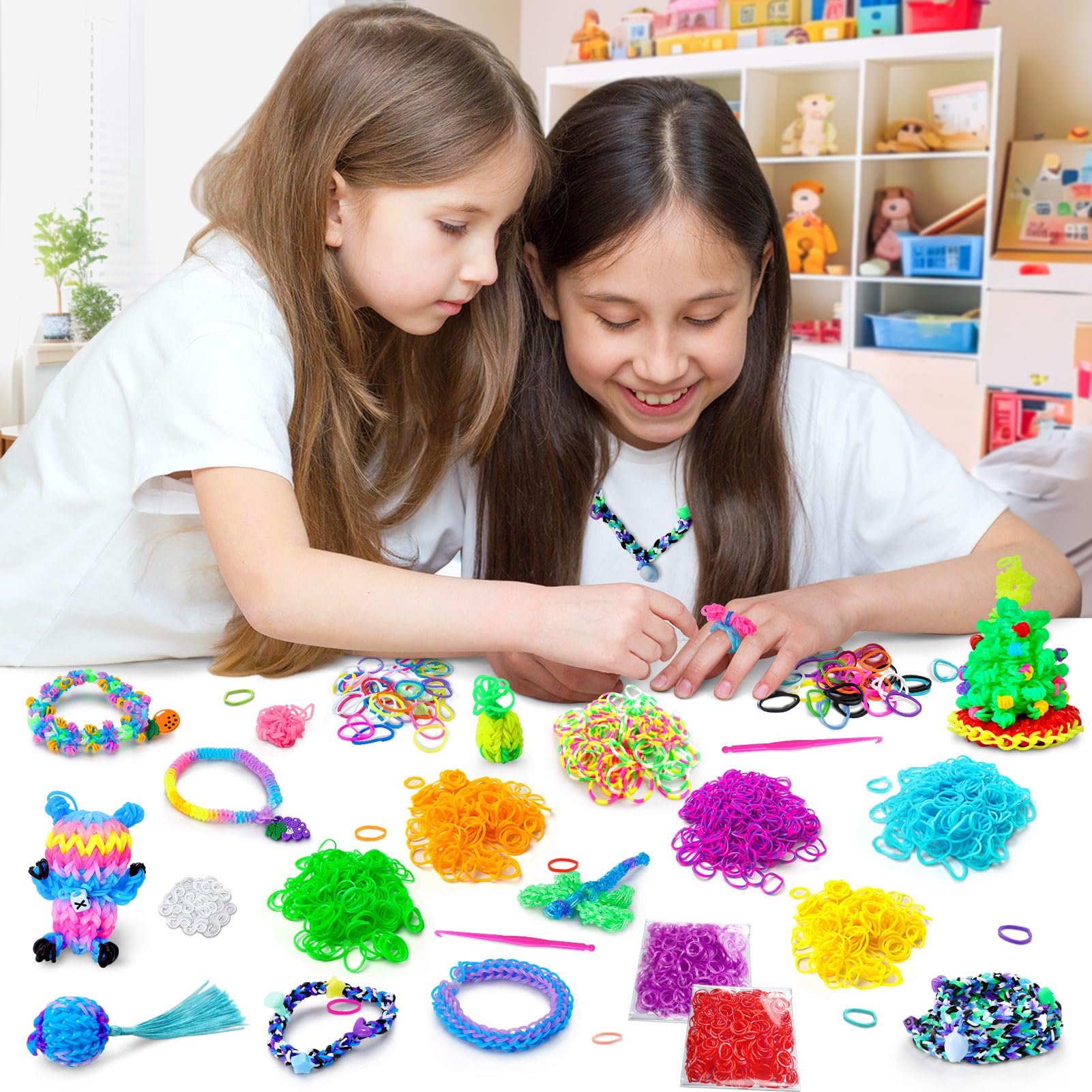 ROSHUKG 45 colori Elastici per Braccialetti con Contenitore a 3 Strati, Kit per Fare Braccialetti di Gomma per Ragazzi e Ragazze, Regalo di Tessitura