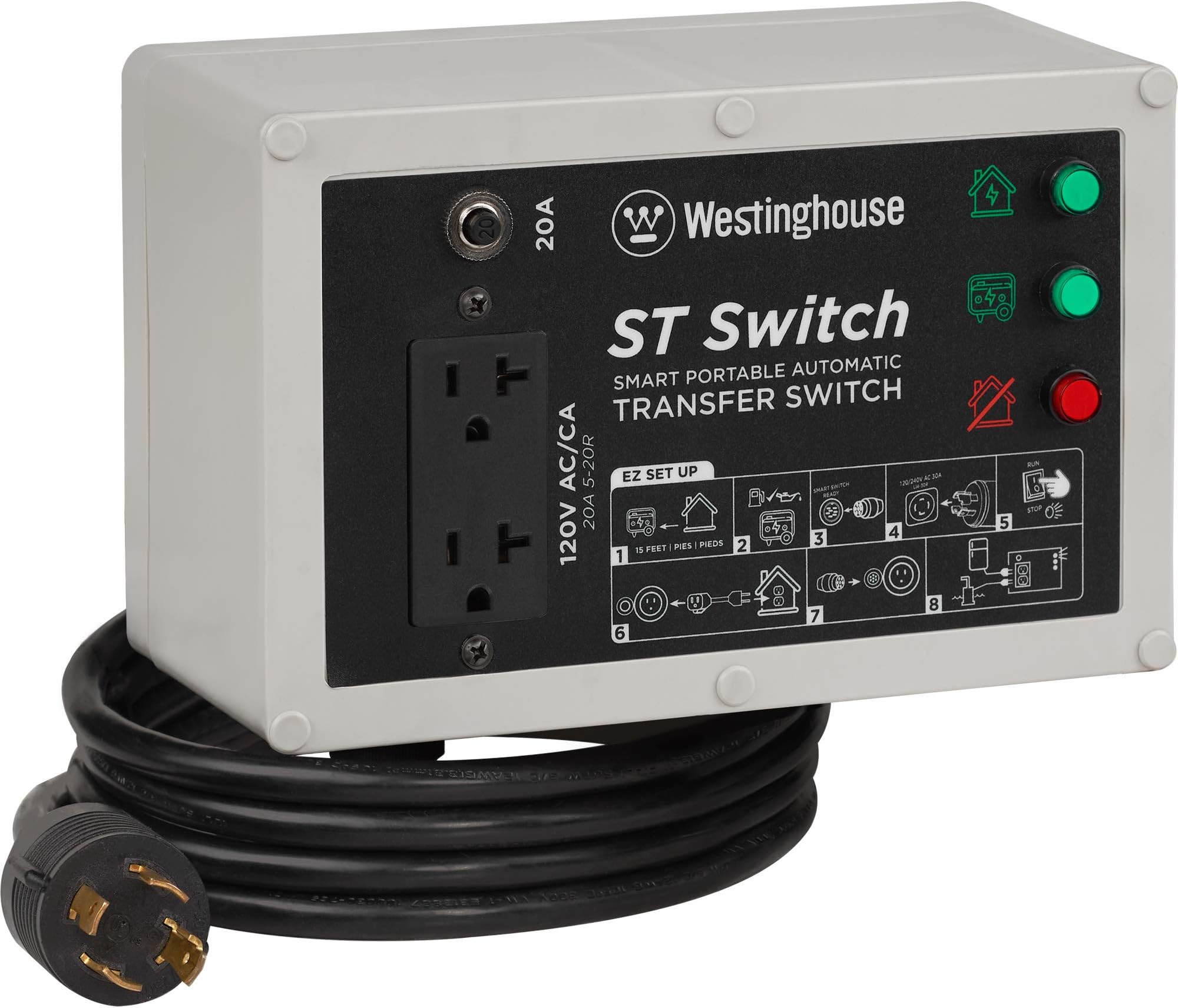 Westinghouse Outdoor Power Equipment ST Switch with Smart Portable Automatic Transfer Technology Home Standby Alternative, For Sump Pumps, Refrigerators, and More, Black and White