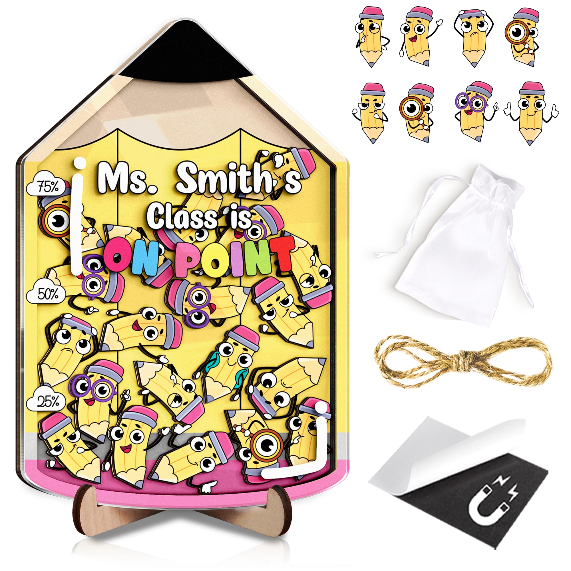 Personalized Pencil Magnetic Reward Jar Potty Training for Kids, Custom Name Teacher Reward System with Colorful Tokens, Good Behavior Management Tools, Back to School Gifts for Boys Girls