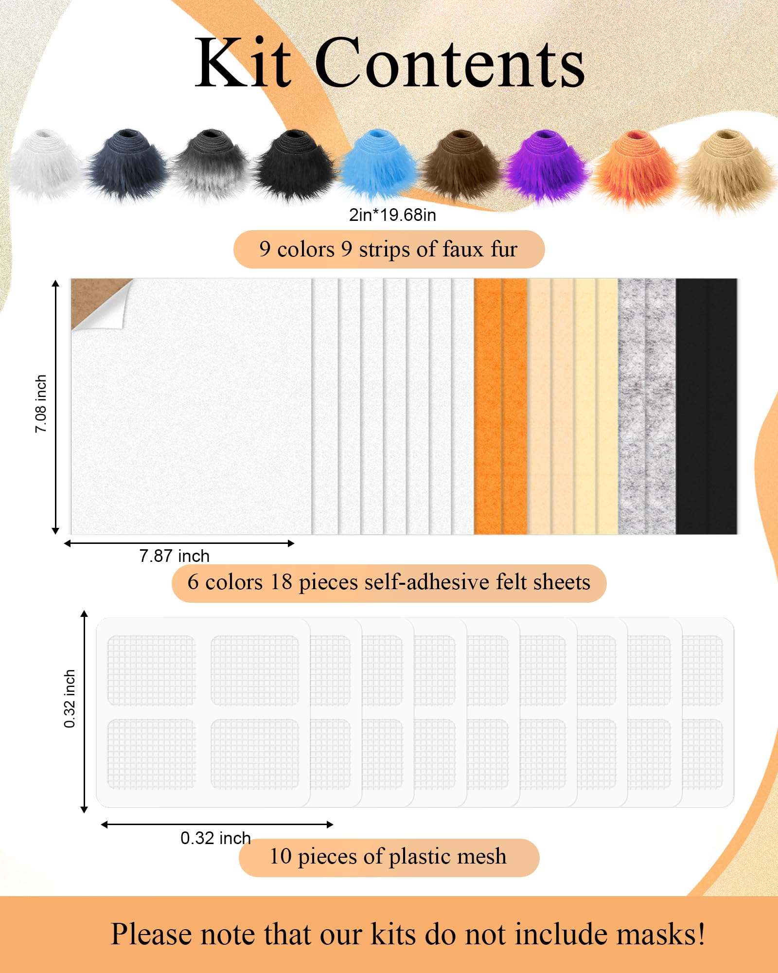 Destlife Therian Maskenmaterial-Kit, Katzenmasken-Set zum Selbermachen, enthält Augen-Mesh-Blätter, Filzstoff und Kunstfell für Blanko-Maske (Maske nicht im Lieferumfang enthalten)