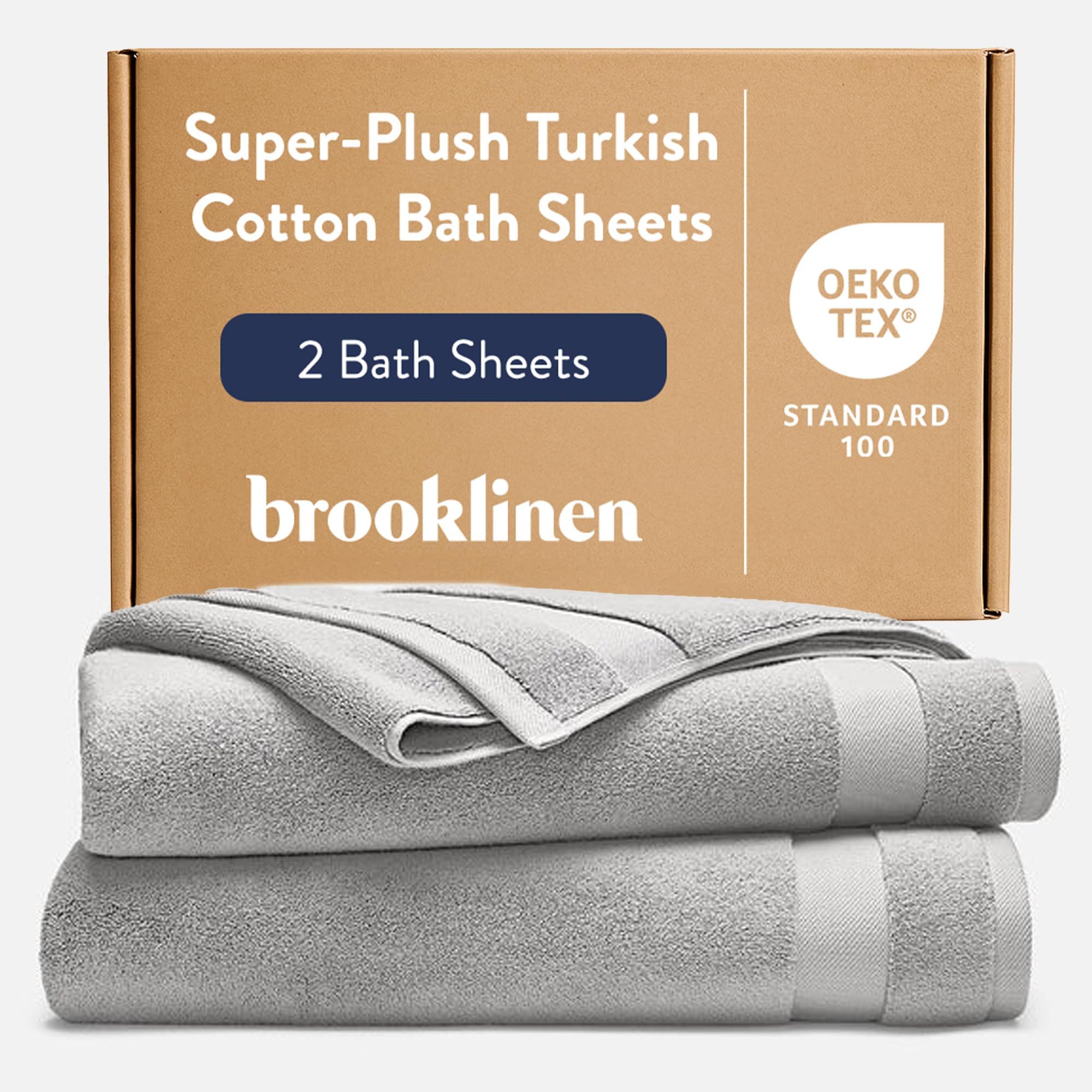 Brooklinen Super-Plush 100% Turkish Cotton Bath Sheets - Set of 2-770 GSM, Highly Absorbent, Machine Washable, Oversized Bath Towels for Home & Bathroom (40" x 65", Pewter Grey)